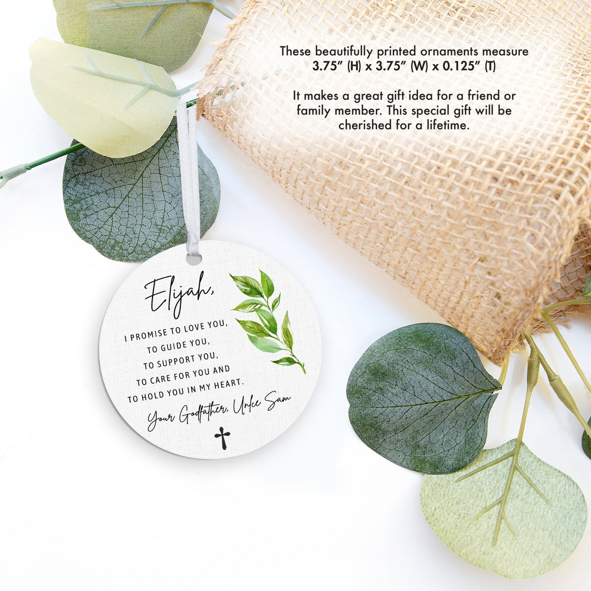 Personalized Unique Wooden Baptism Ornament Gift for Godson - I Promise To Love You - LifeSong Milestones