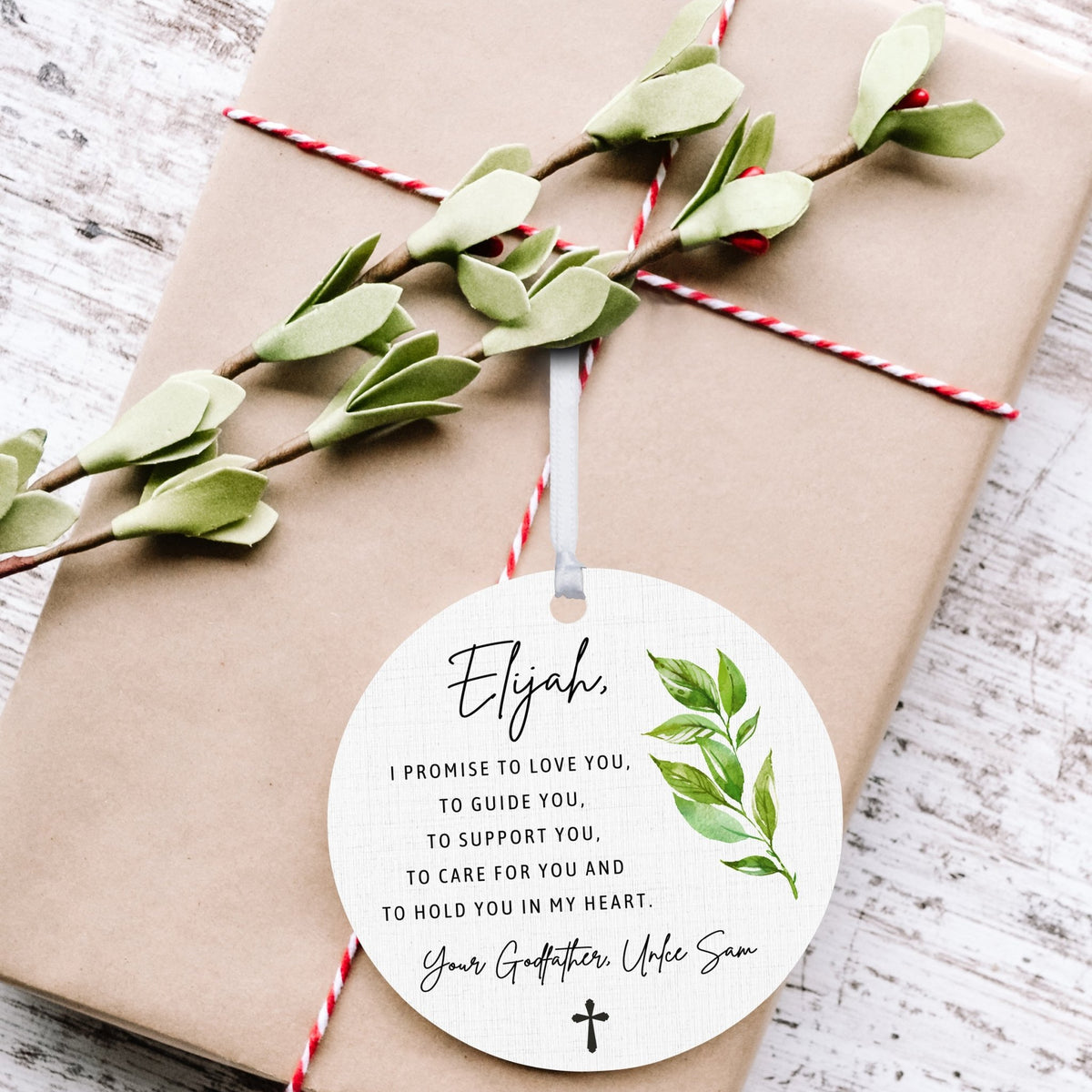 Personalized Unique Wooden Baptism Ornament Gift for Godson - I Promise To Love You - LifeSong Milestones