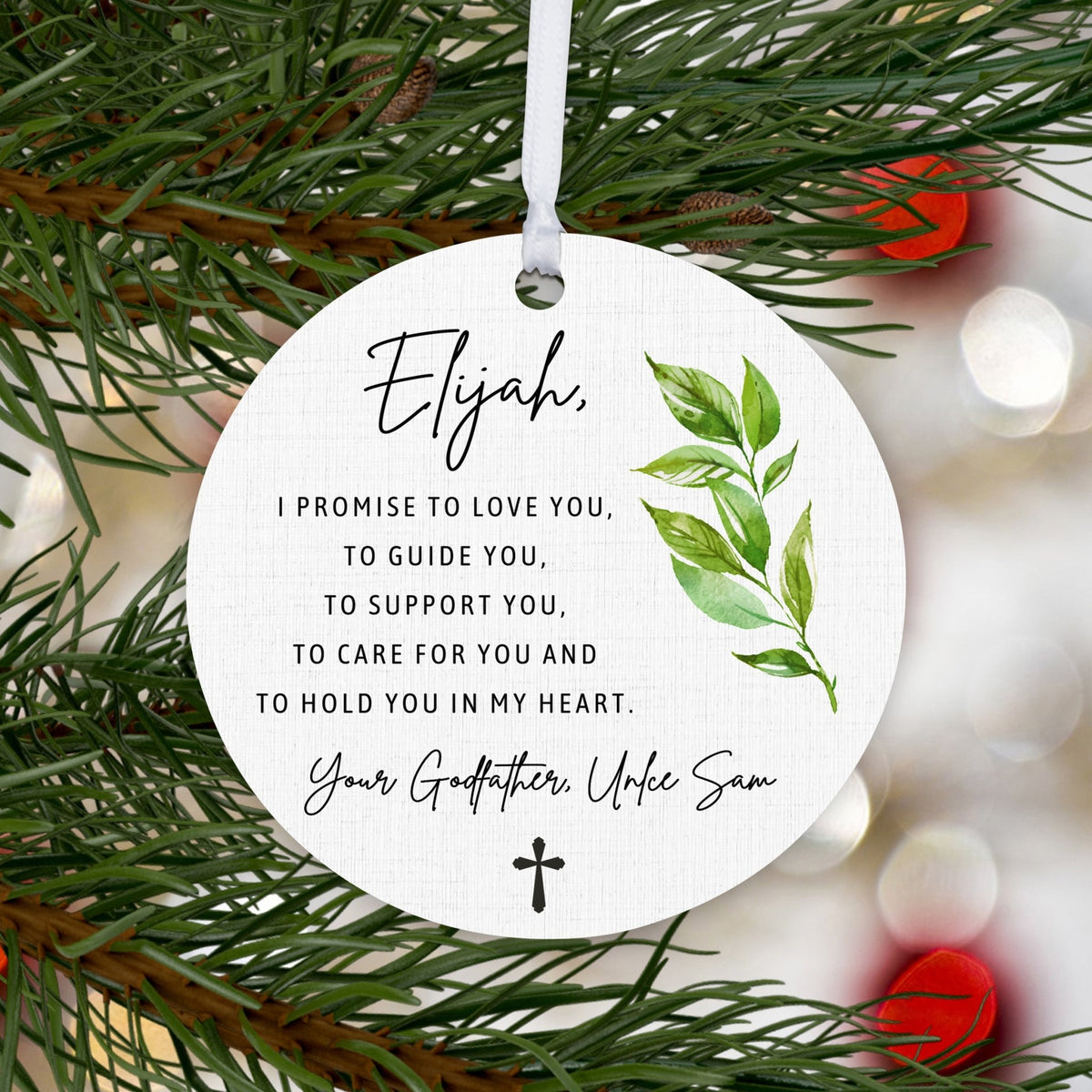 Personalized Unique Wooden Baptism Ornament Gift for Godson - I Promise To Love You - LifeSong Milestones