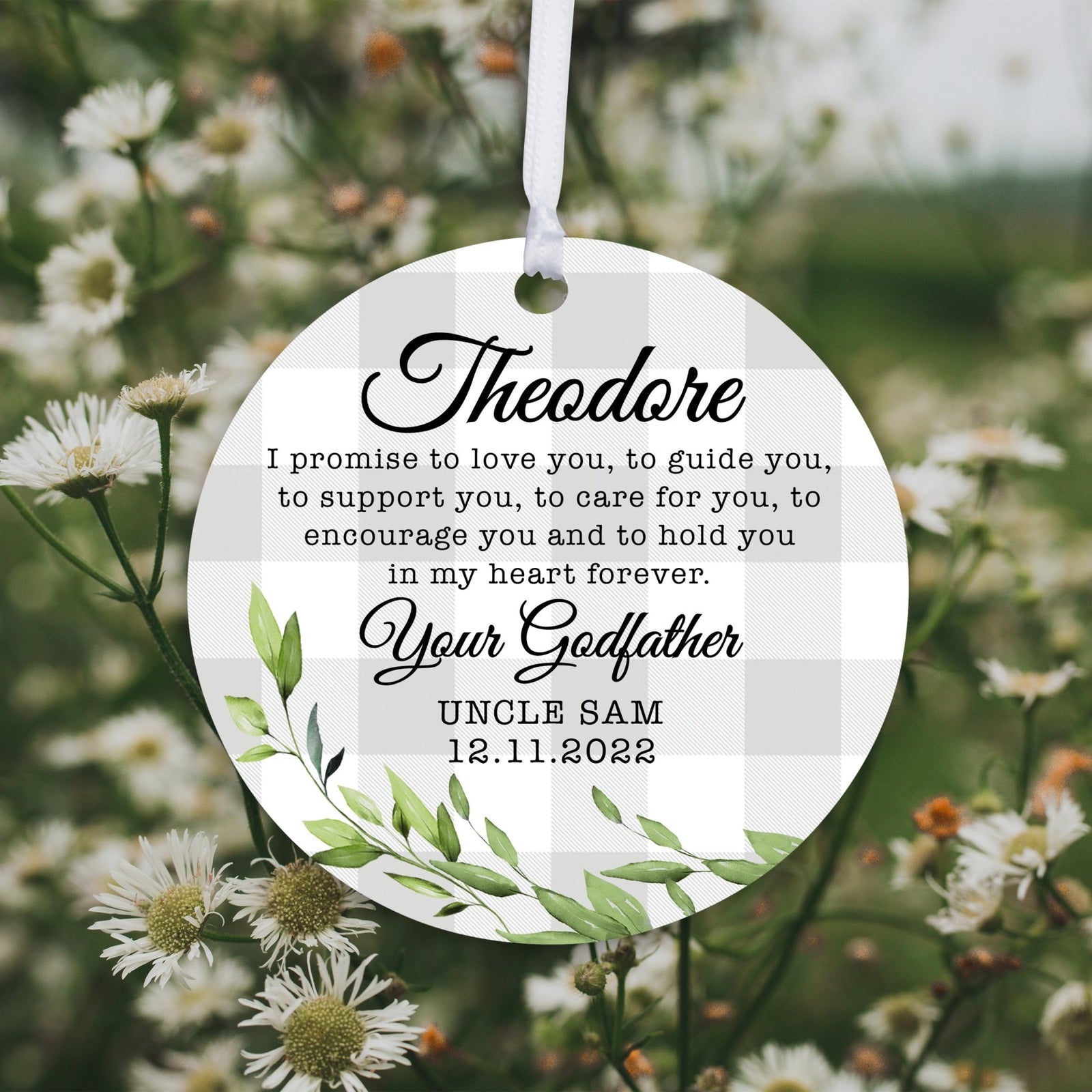 Personalized Unique Wooden Baptism Ornament Gift for Godson - I Promise To Love You - LifeSong Milestones