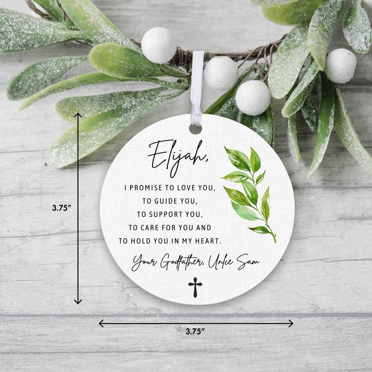 Personalized Unique Wooden Baptism Ornament Gift for Godson - I Promise To Love You - LifeSong Milestones