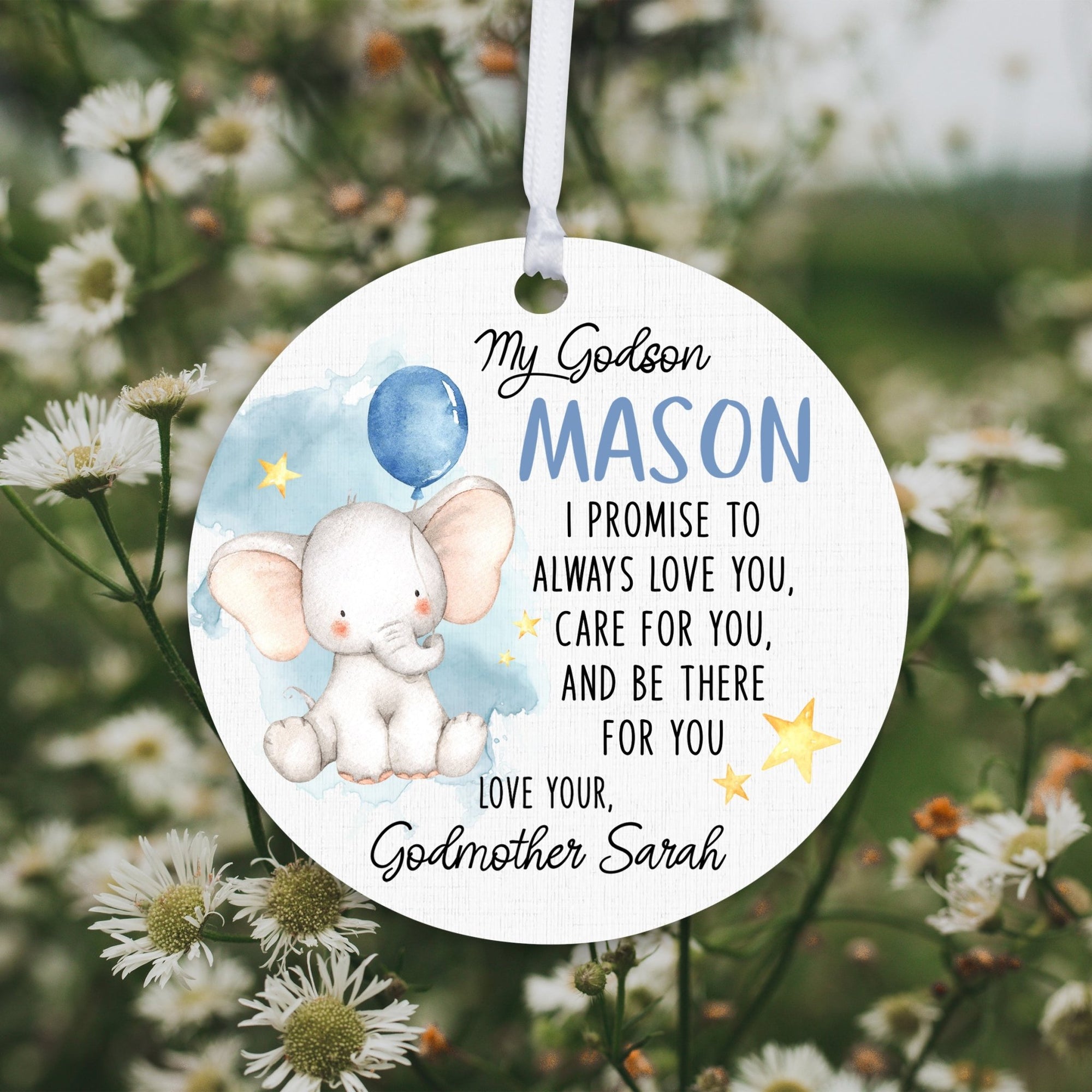 Personalized Unique Wooden Baptism Ornament Gift for Godson - I Stand To Say - LifeSong Milestones