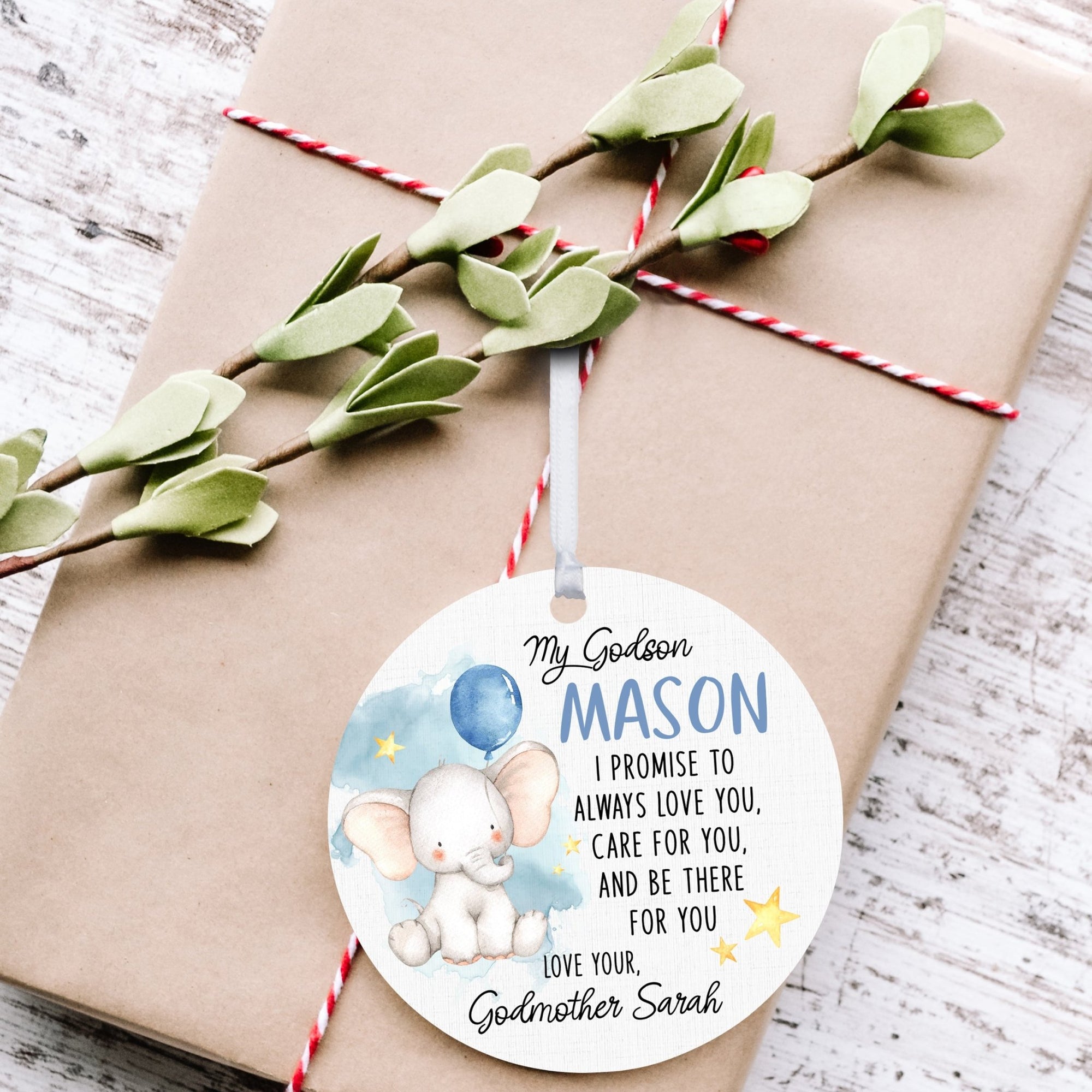 Personalized Unique Wooden Baptism Ornament Gift for Godson - I Stand To Say - LifeSong Milestones