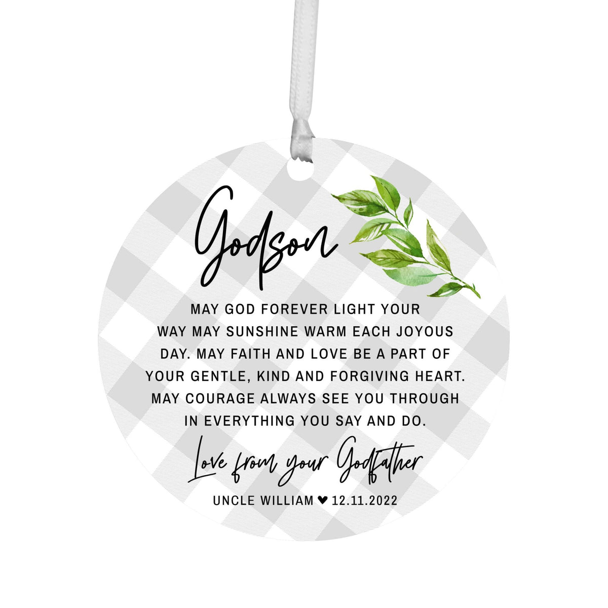 Personalized Unique Wooden Baptism Ornament Gift for Godson - May God Forever Light - LifeSong Milestones