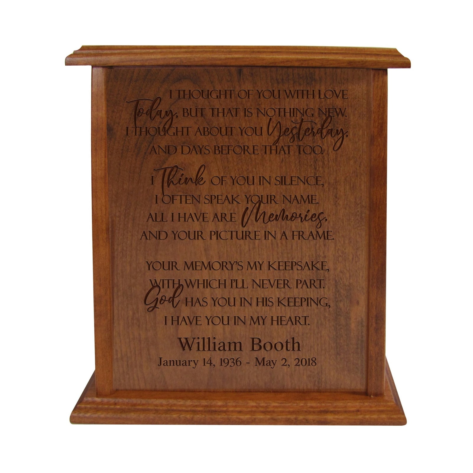 Personalized Vertical Cherry Urn for Loss of Loved One 9.75 x 8.5 - I Thought Of You - LifeSong Milestones