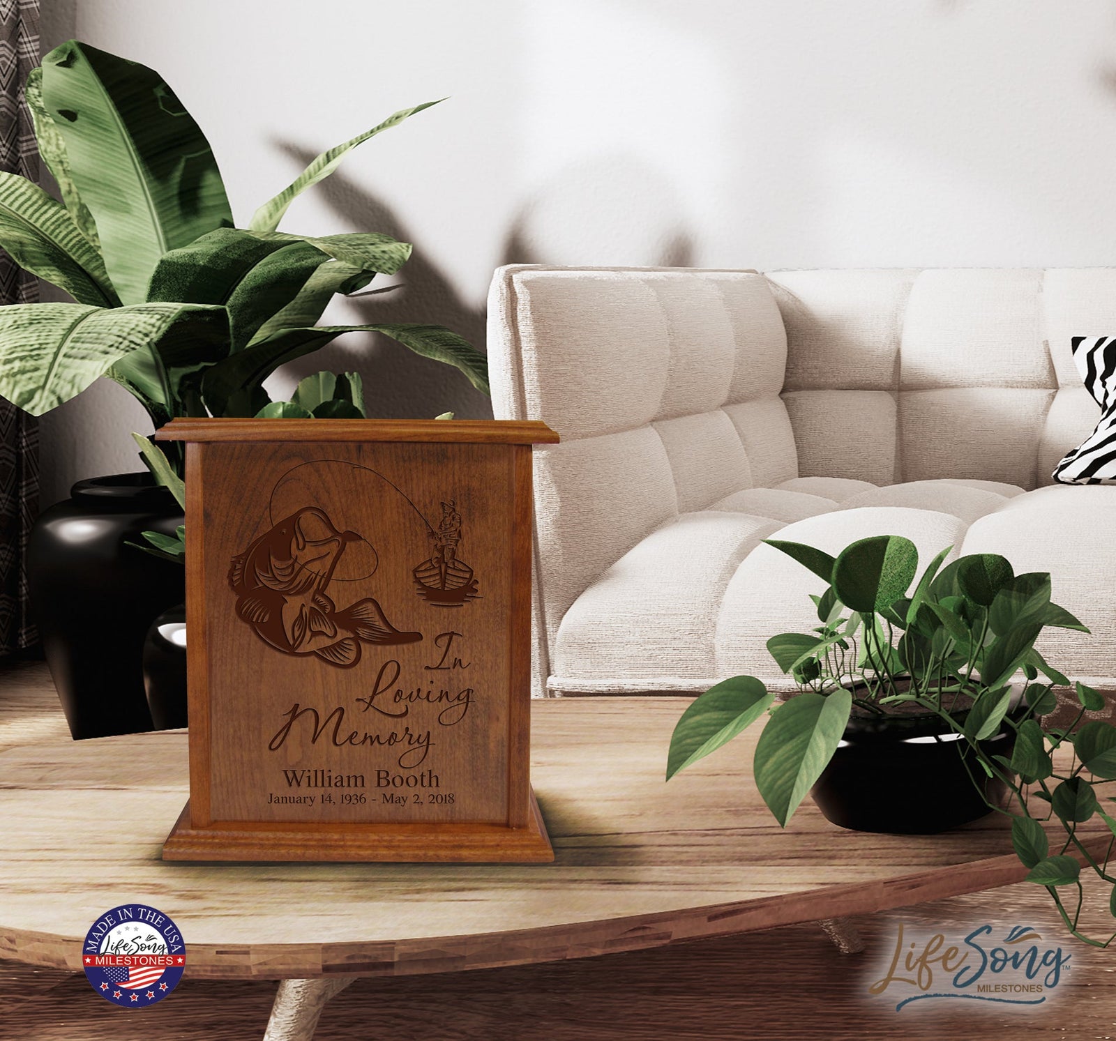 Personalized Vertical Cherry Urn for Loss of Loved One 9.75 x 8.5 - In Loving Memory - LifeSong Milestones