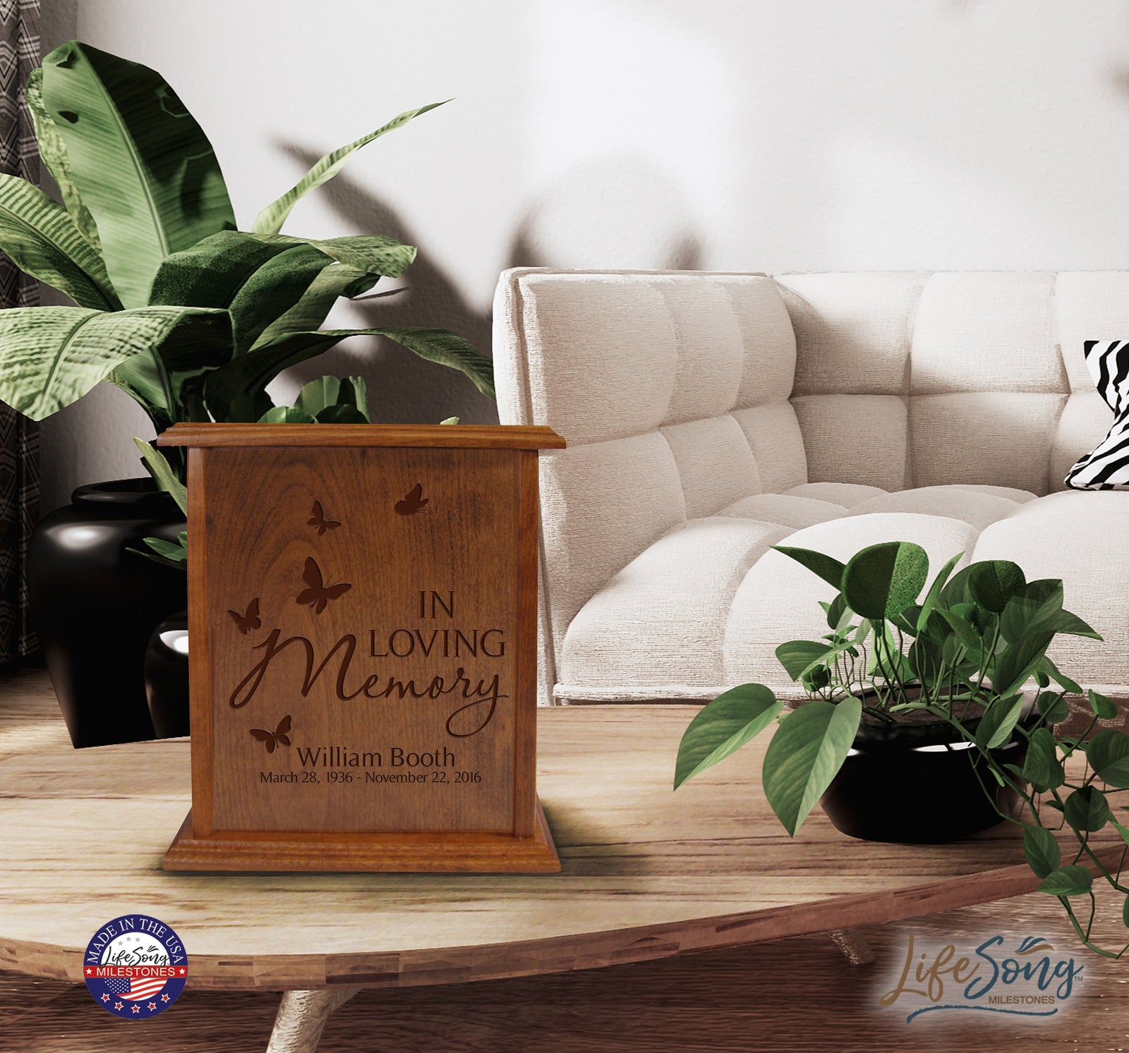 Personalized Vertical Cherry Urn for Loss of Loved One 9.75 x 8.5 - In Loving Memory - LifeSong Milestones
