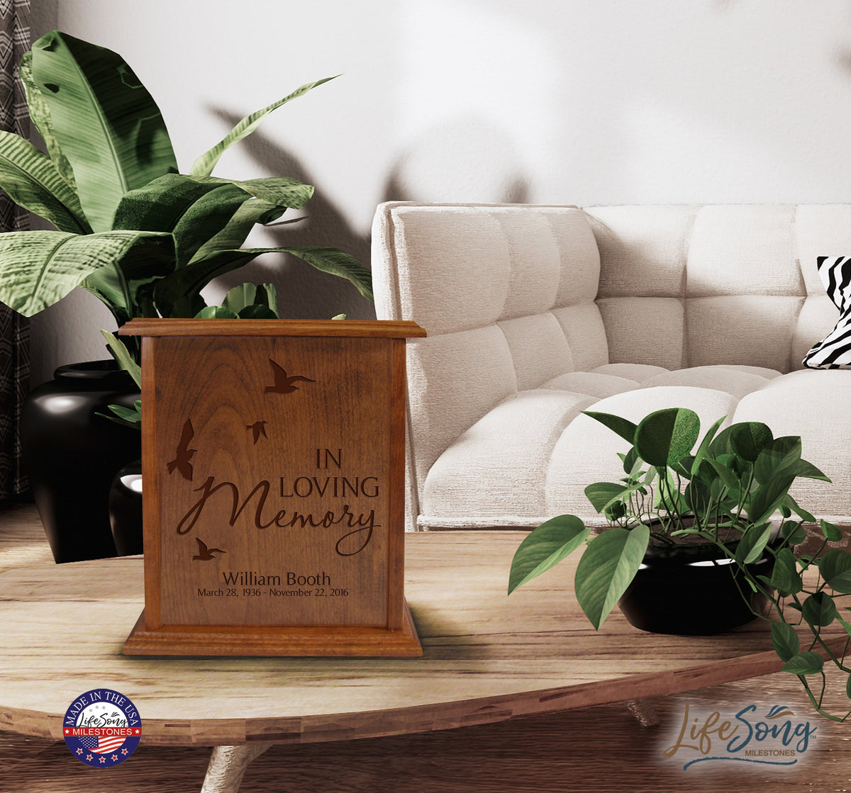 Personalized Vertical Cherry Urn for Loss of Loved One 9.75 x 8.5 - In Loving Memory - LifeSong Milestones