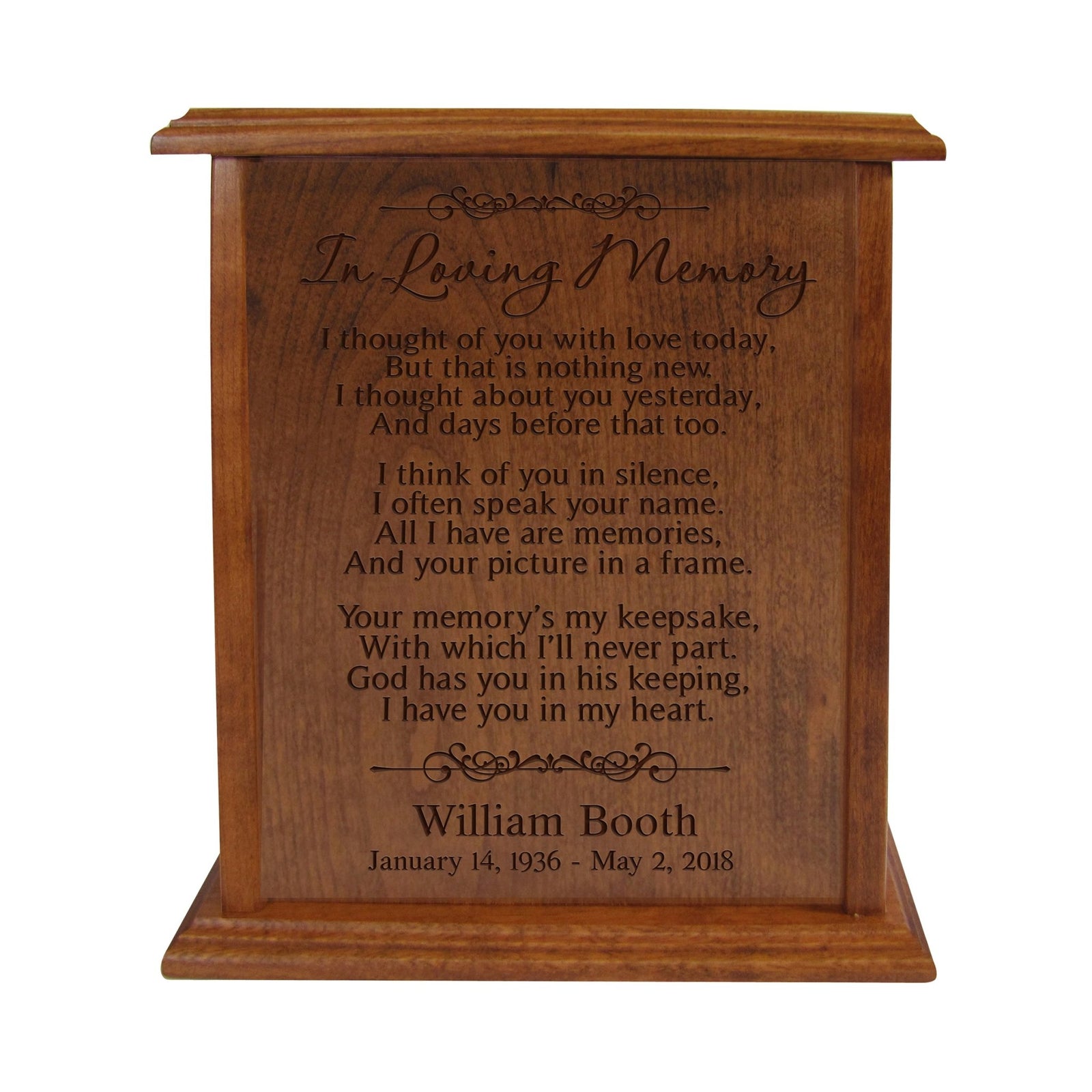 Personalized Vertical Cherry Urn for Loss of Loved One 9.75 x 8.5 - In Loving Memory - LifeSong Milestones