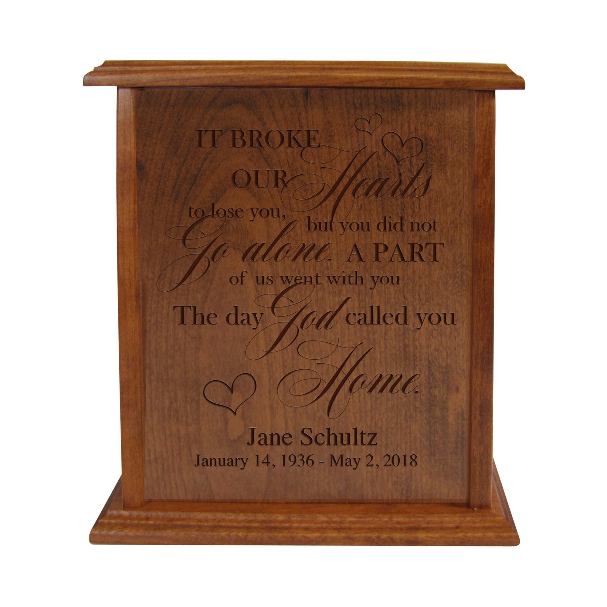 Personalized Vertical Cherry Urn - It Broke Our Hearts - LifeSong Milestones