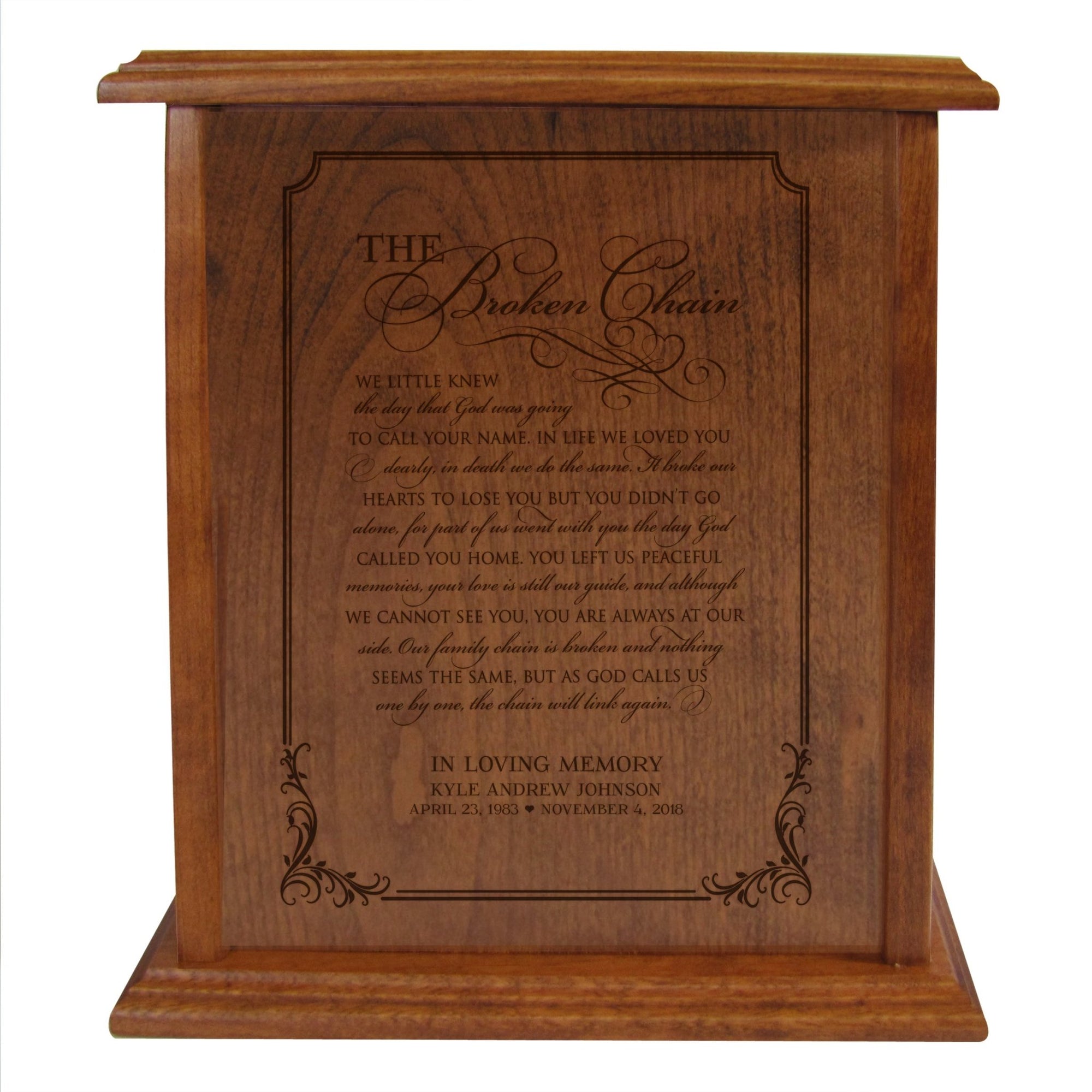 Personalized Vertical Cherry Urn - The Broken Chain - LifeSong Milestones