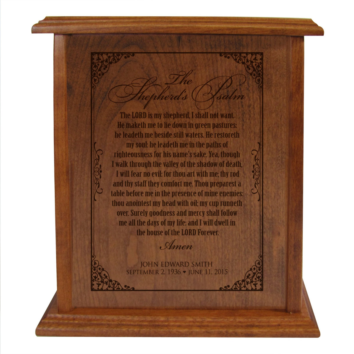 Personalized Vertical Cherry Urn - The Shepherds Psalm - LifeSong Milestones