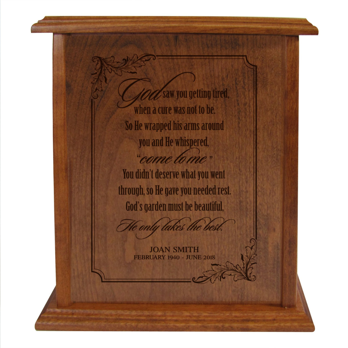 Personalized Vertical Cremation Urn Box for Human Ashes - God Saw You Getting Tired - LifeSong Milestones