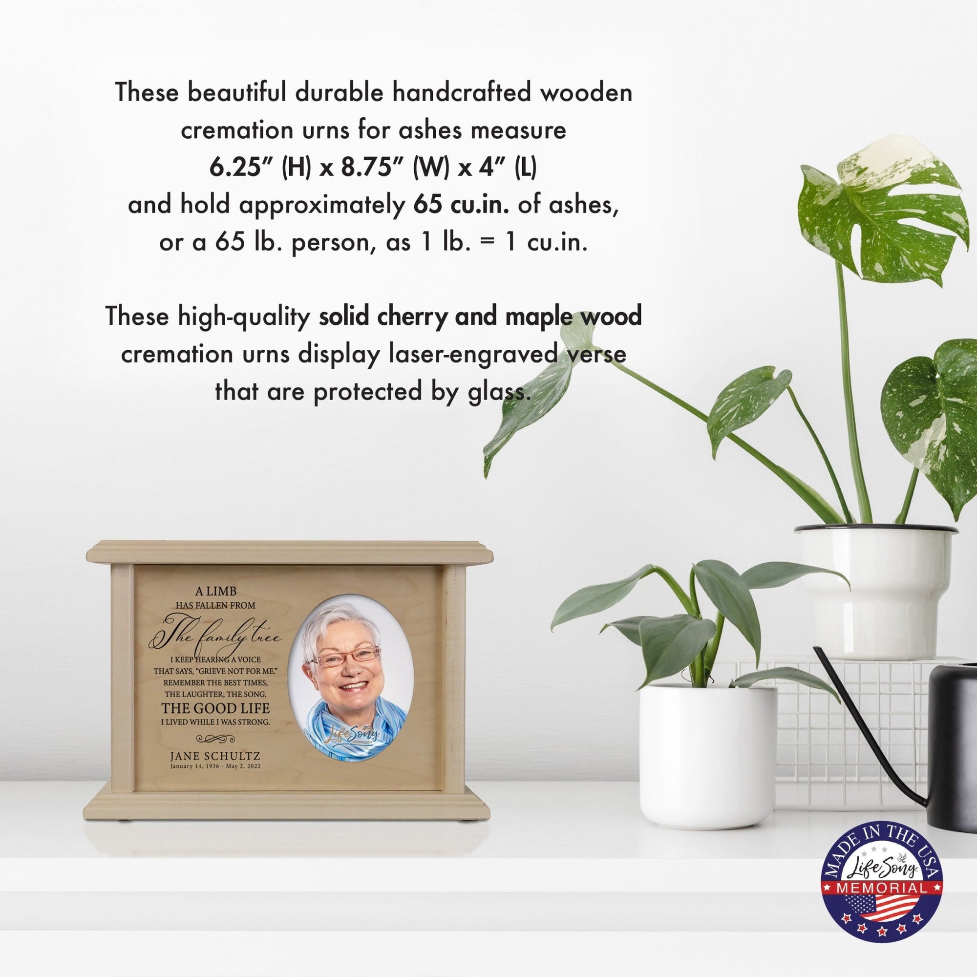 Personalized Vintage-Inspired Memorial Cremation Wooden Oval Photo Urn For Human Ashes - A Limb Has fallen - LifeSong Milestones