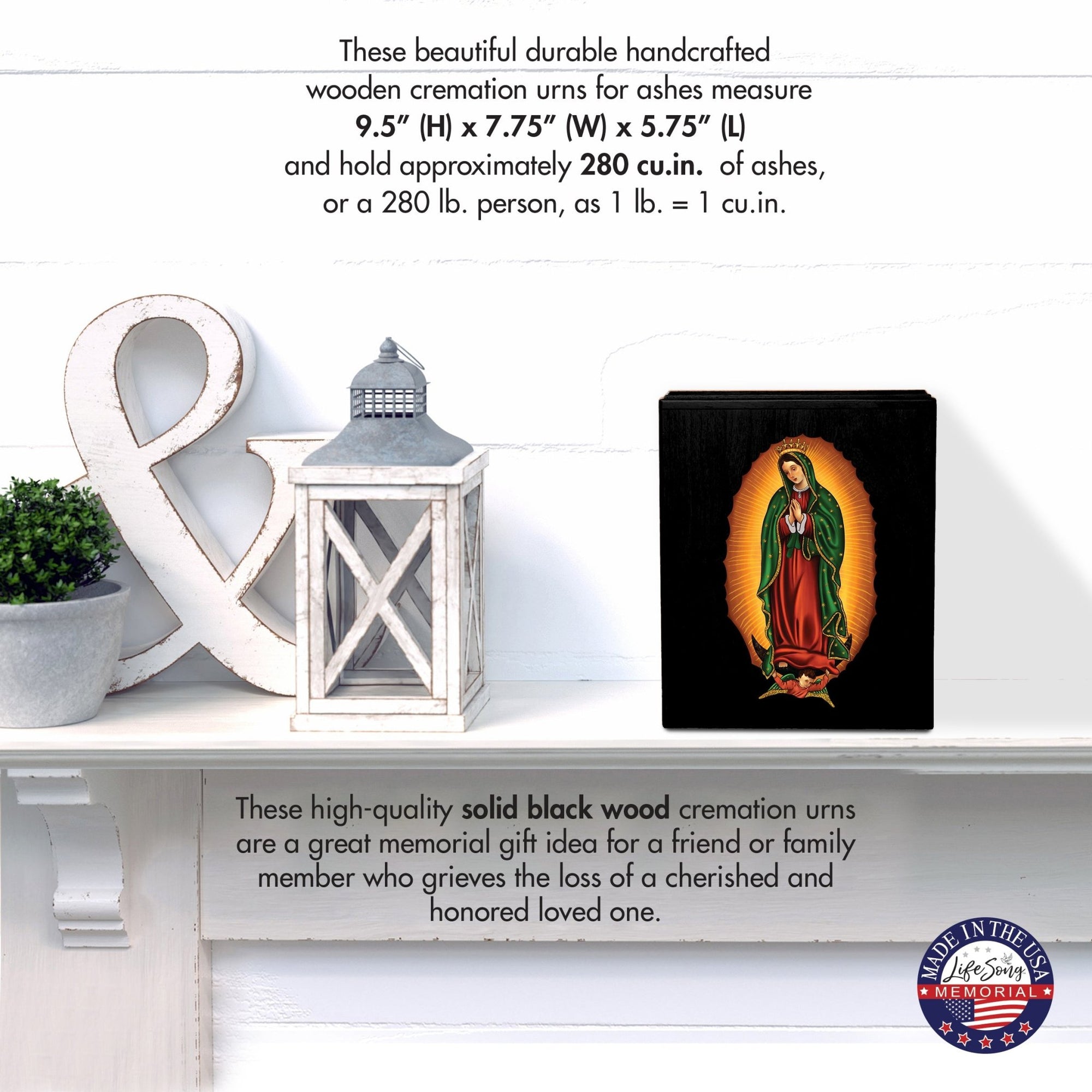 Personalized Virgin Lady of Guadalupe Memorial Cremation Economy Urn For Adult Human Ashes In Spanish - Lady of Guadalupe - LifeSong Milestones