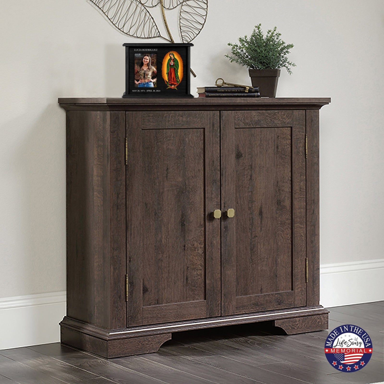 Personalized Virgin Lady of Guadalupe Memorial Cremation Horizontal Urn For Adult Human Ashes In Spanish - LifeSong Milestones