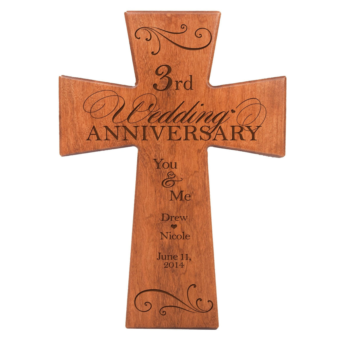 Personalized Wall Cross for 3rd Wedding Anniversary - You &amp; Me - LifeSong Milestones