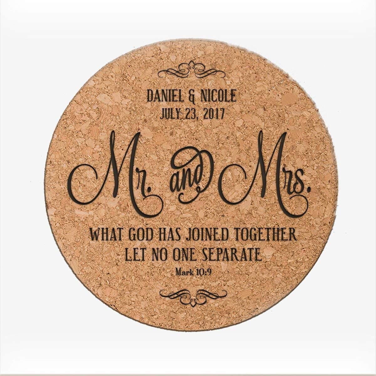 Personalized Wedding Anniversary Cork Coaster - Mr. &amp; Mrs. - LifeSong Milestones