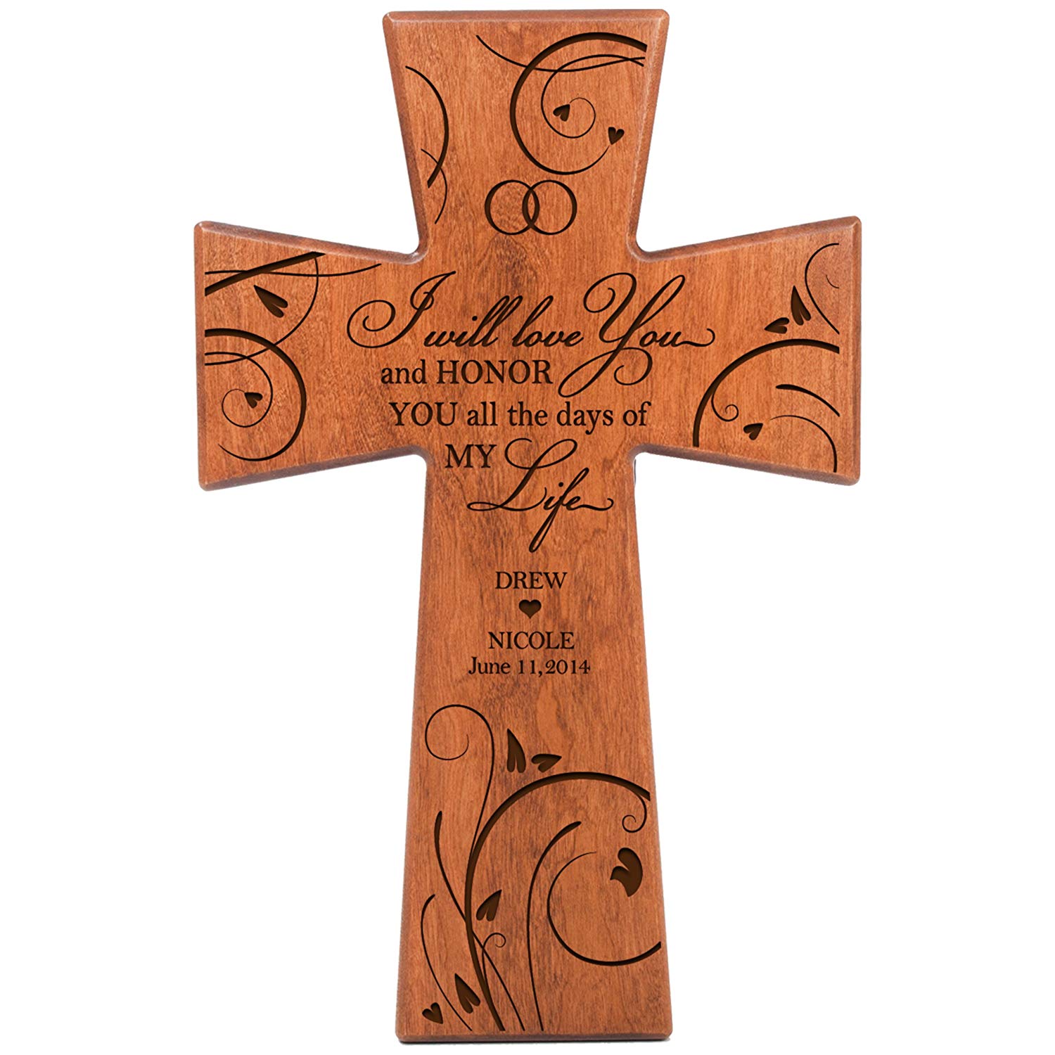 Personalized Wedding Anniversary Hanging Wall Cross - I Will Love You - LifeSong Milestones