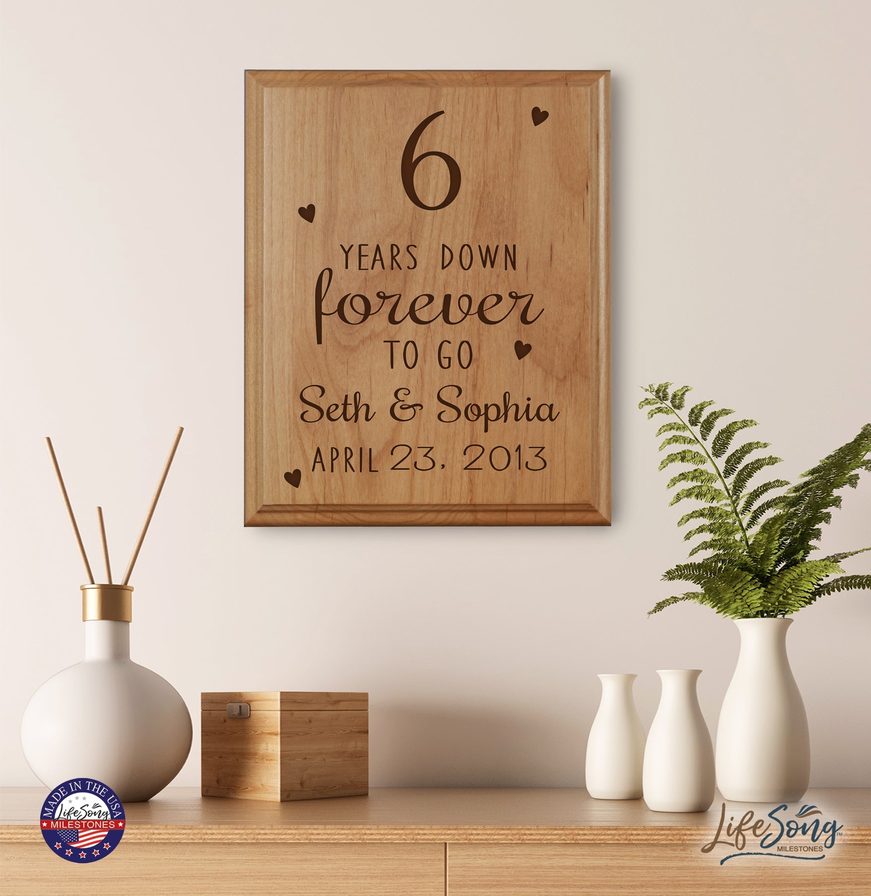 Personalized Wedding Anniversary Hanging Wall Plaque - 6th - LifeSong Milestones