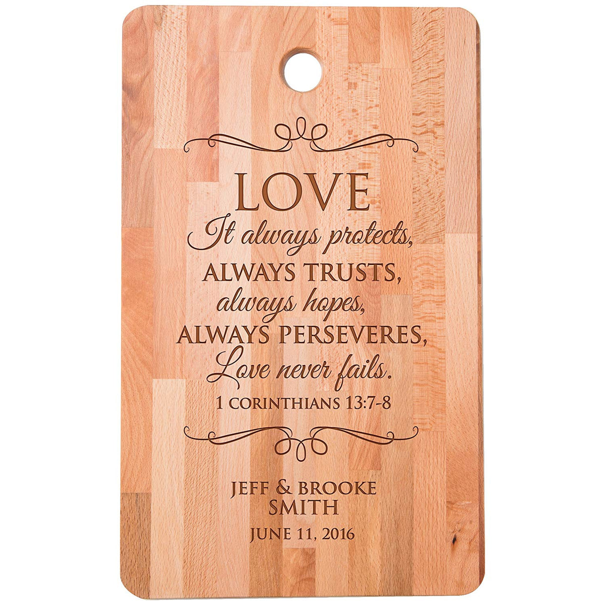 Personalized Wedding Bamboo Cutting Board - Love Never Fails - LifeSong Milestones