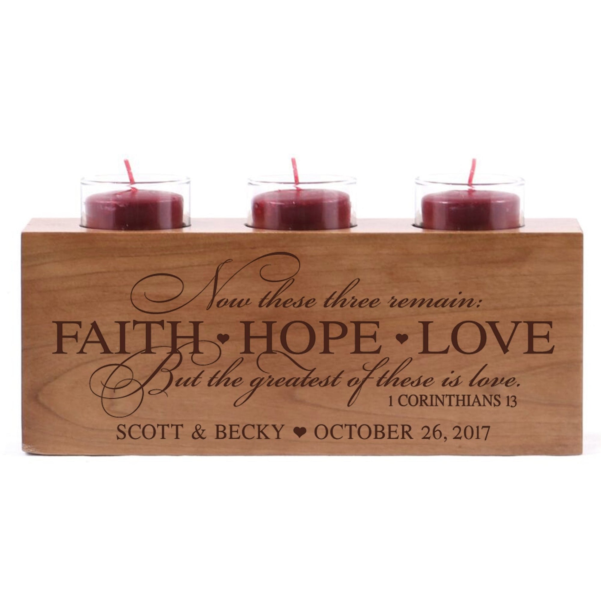 Personalized Wedding Cherry Candle Holder - Faith Hope Love - LifeSong Milestones
