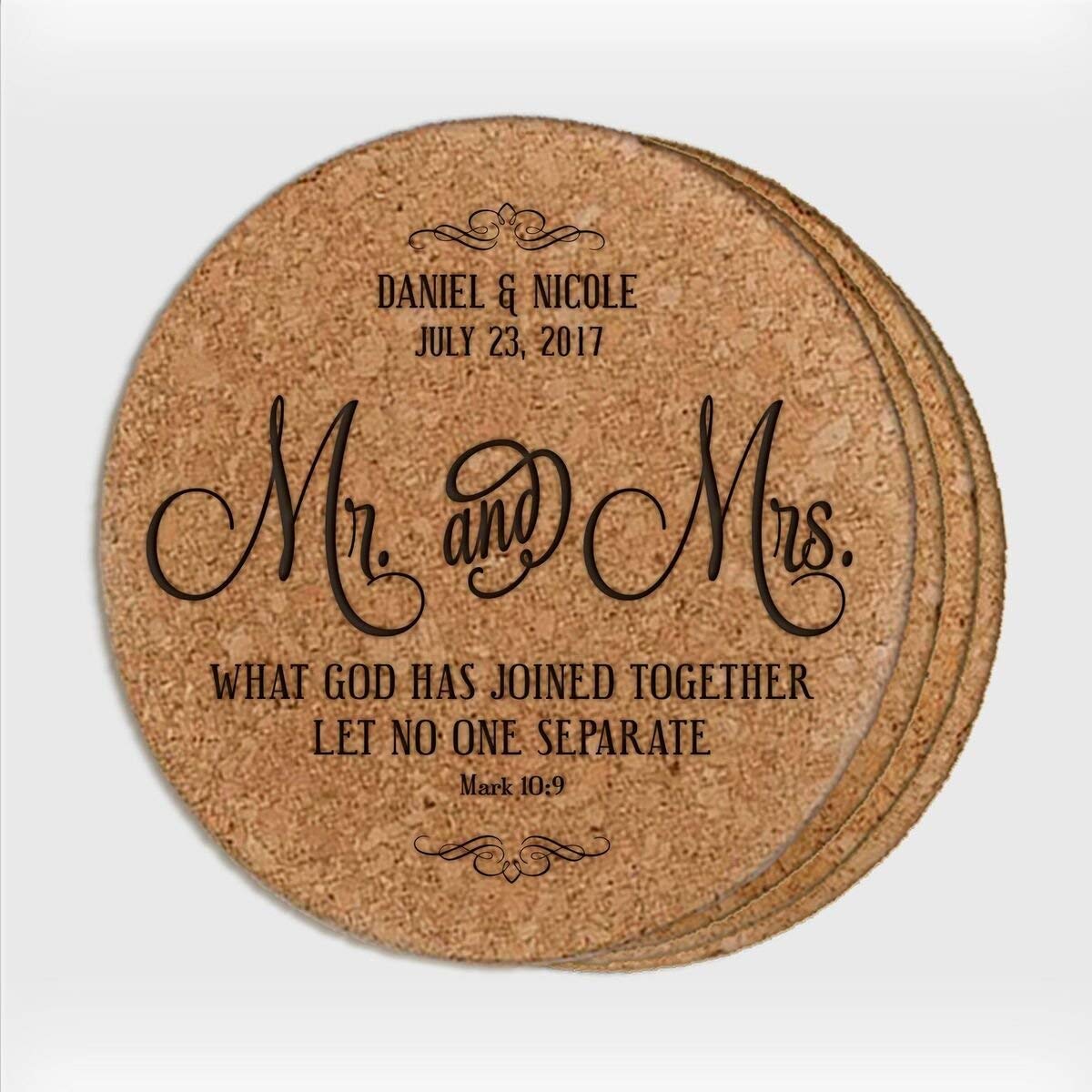Personalized Wedding Cork 4pc Coaster Set - Mr. &amp; Mrs. - LifeSong Milestones