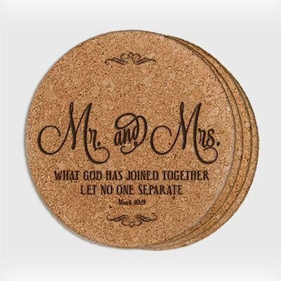 Personalized Wedding Cork 4pc Coaster Set - Mr. & Mrs. - LifeSong Milestones