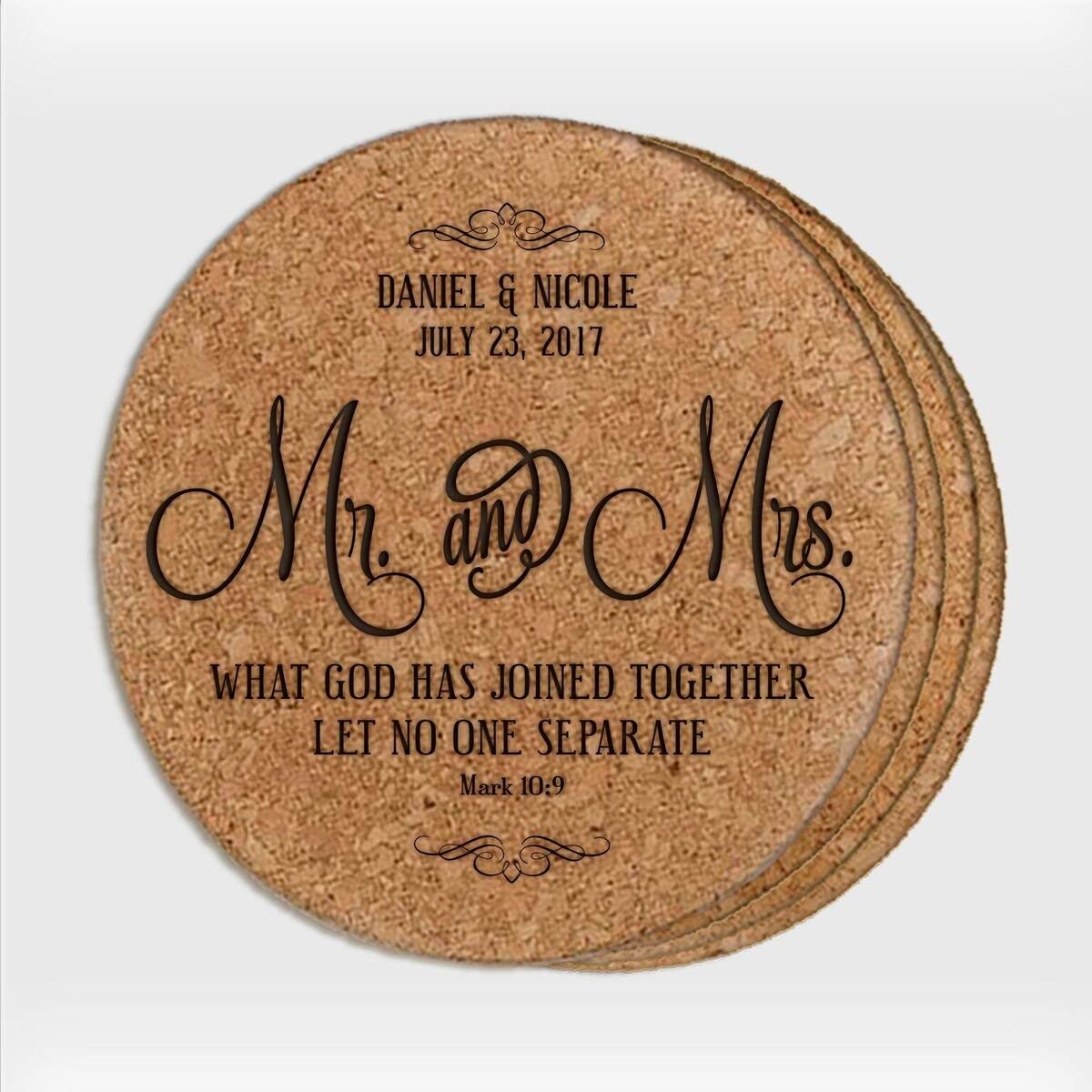 Personalized Wedding Cork 4pc Coaster Set - Mr. & Mrs. - LifeSong Milestones