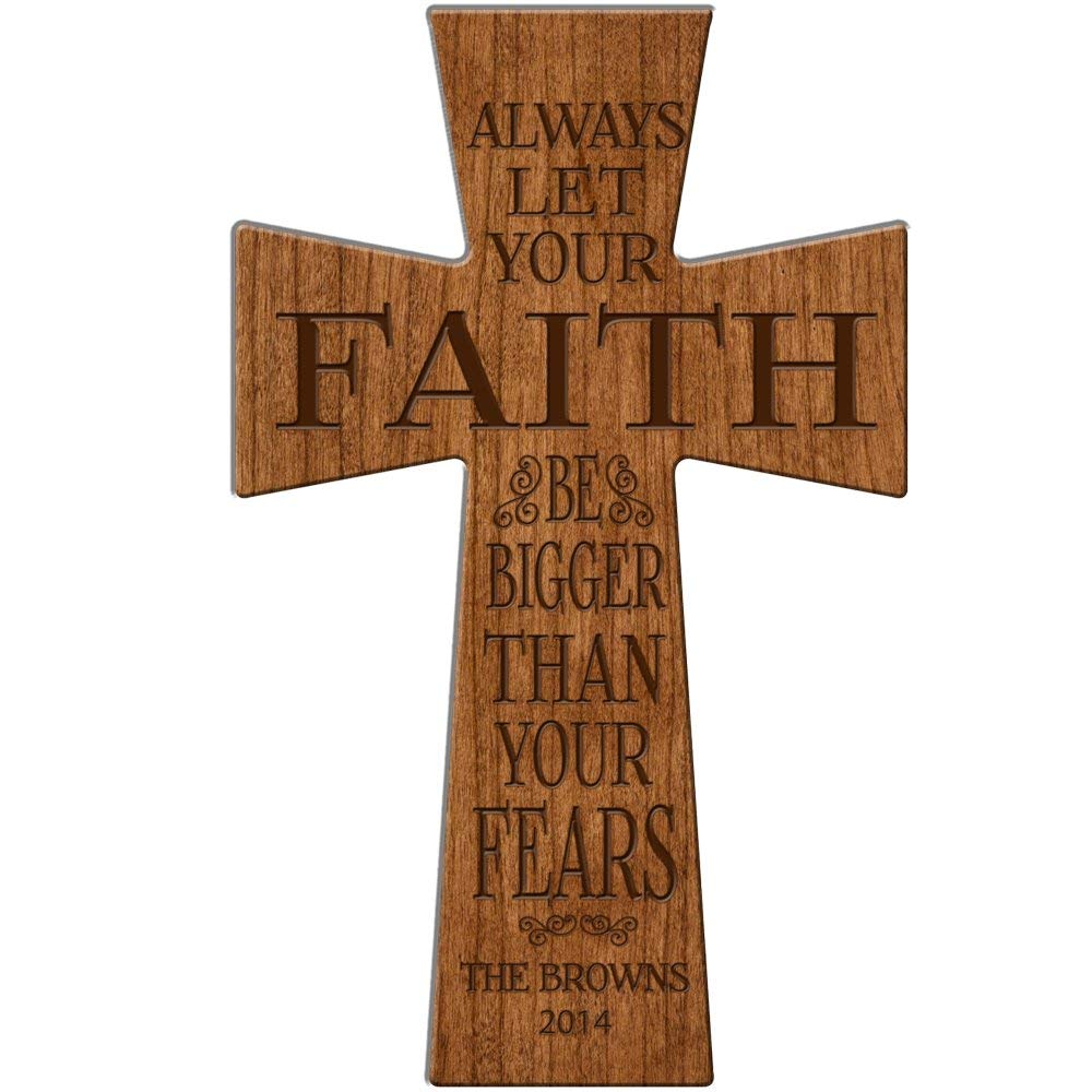 Personalized Wedding Gift &quot;faith bigger than fear&quot; Wall Cross - LifeSong Milestones