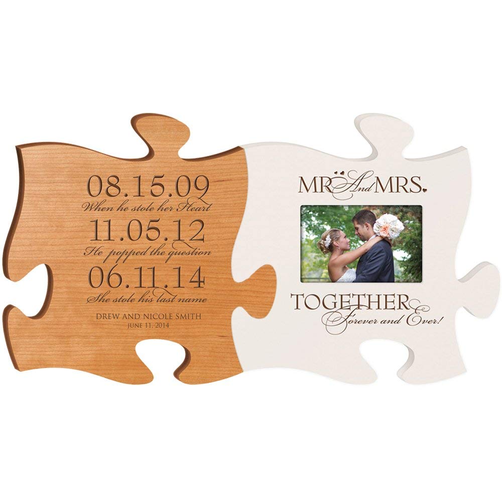 Personalized Wedding Picture Frame Puzzle Piece Set He Stole Her Heart - LifeSong Milestones