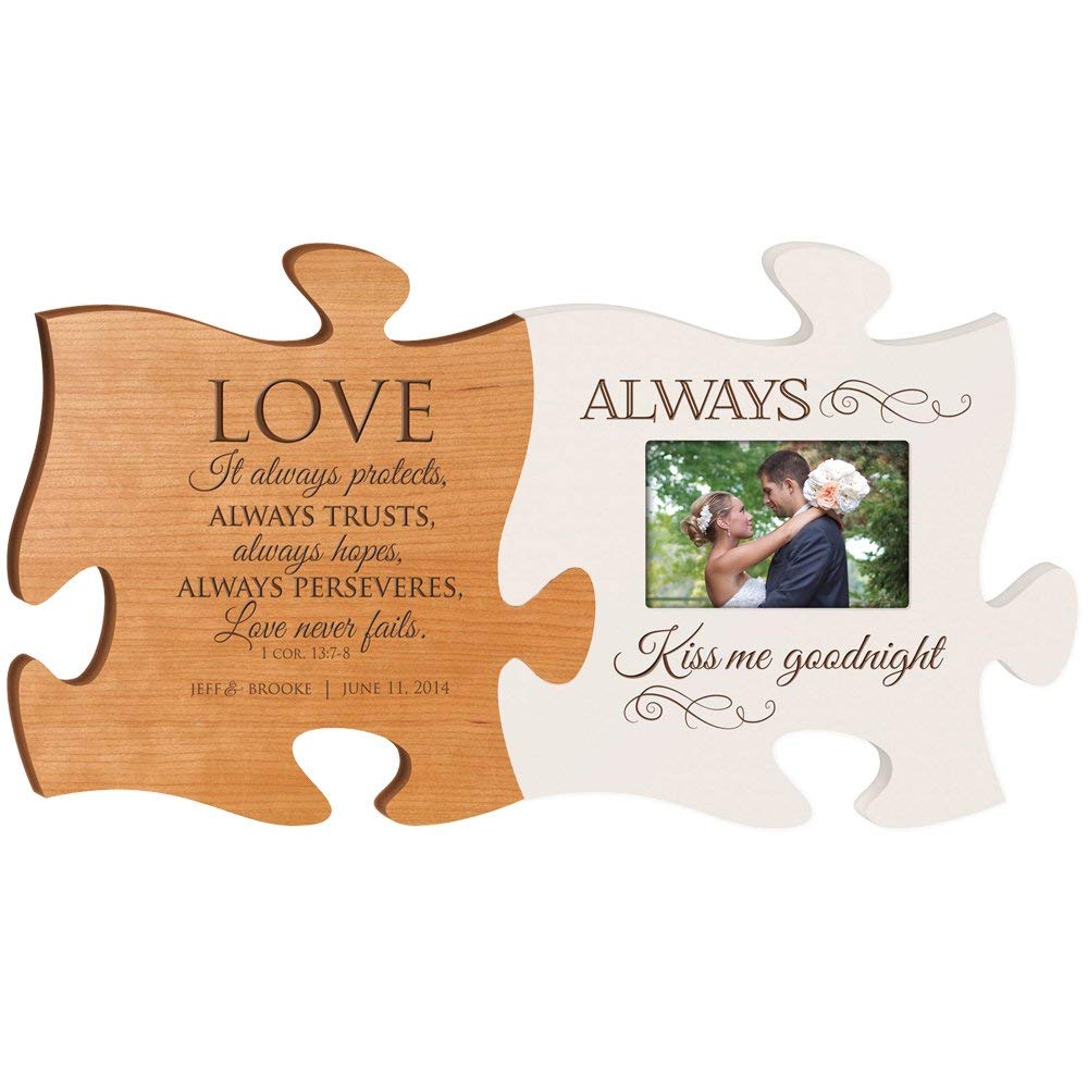 Personalized Wedding Picture Frame Puzzle Piece Set Love Never Fails - LifeSong Milestones