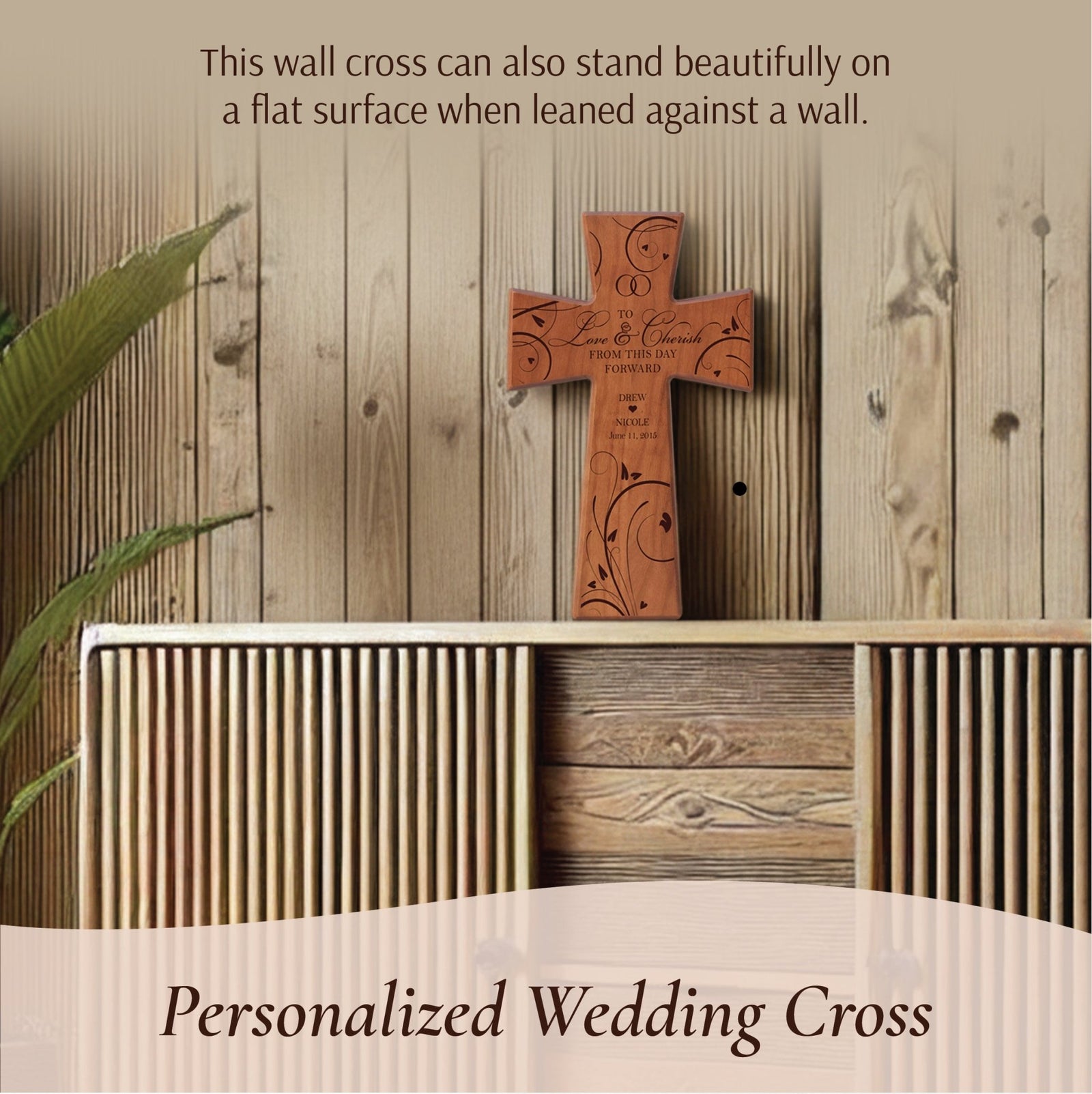 Personalized Wedding Wall Cross - To Love & Cherish | Custom Engraved Gift for Bride and Groom - LifeSong Milestones