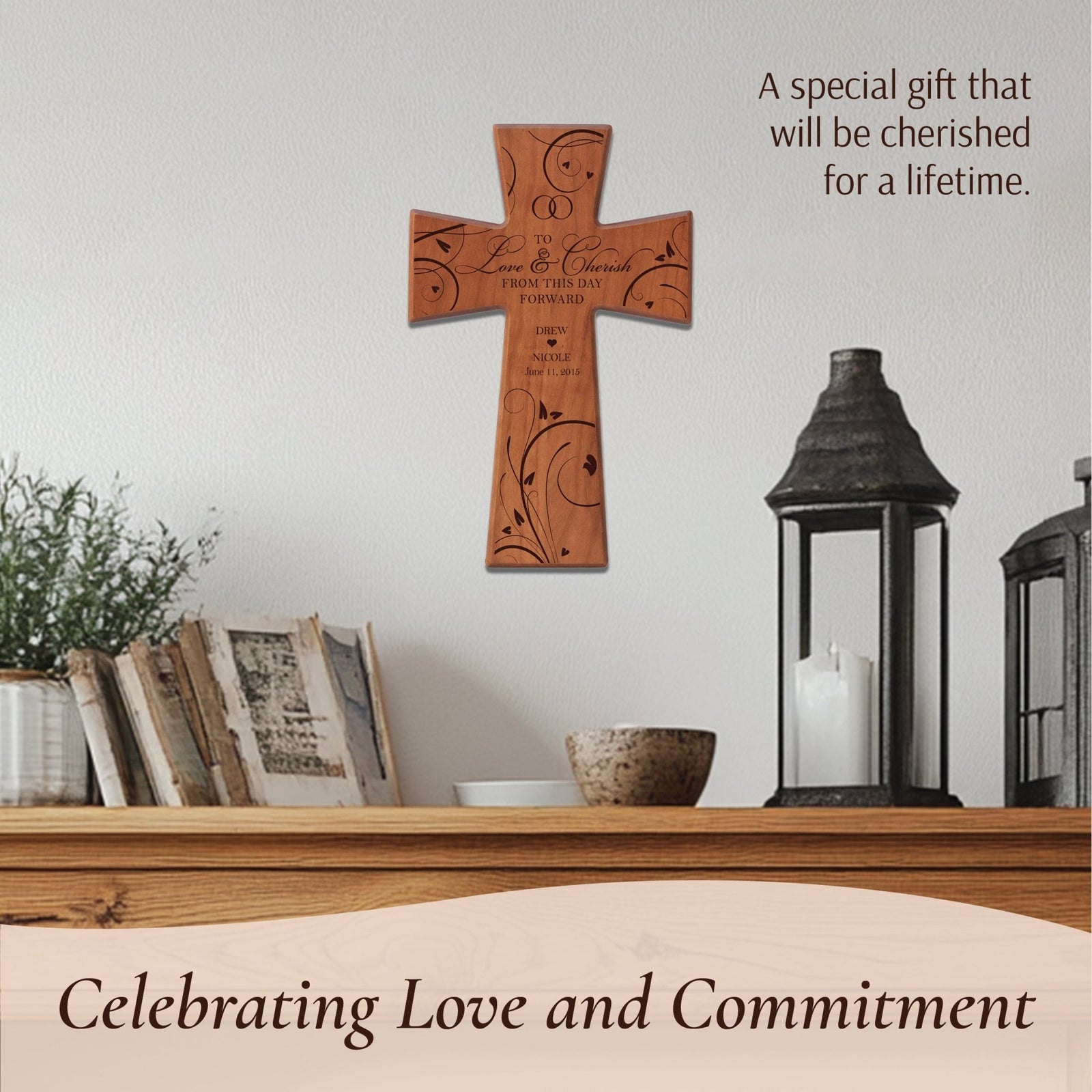Personalized Wedding Wall Cross - To Love & Cherish | Custom Engraved Gift for Bride and Groom - LifeSong Milestones