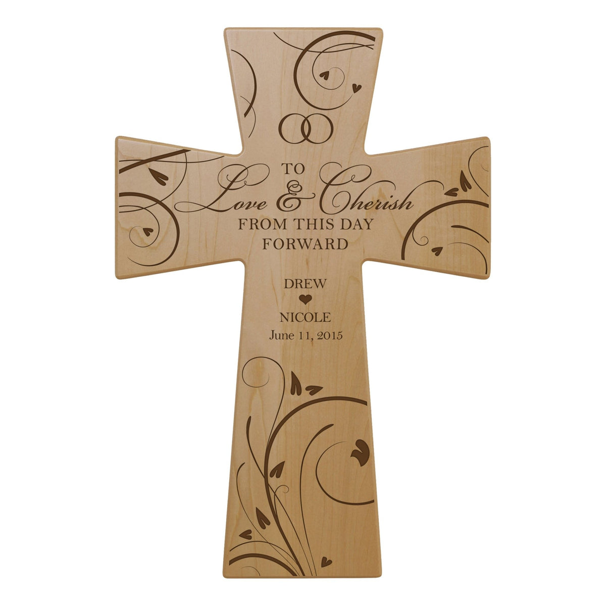 Personalized Wedding Wall Cross - To Love & Cherish | Custom Engraved Gift for Bride and Groom - LifeSong Milestones