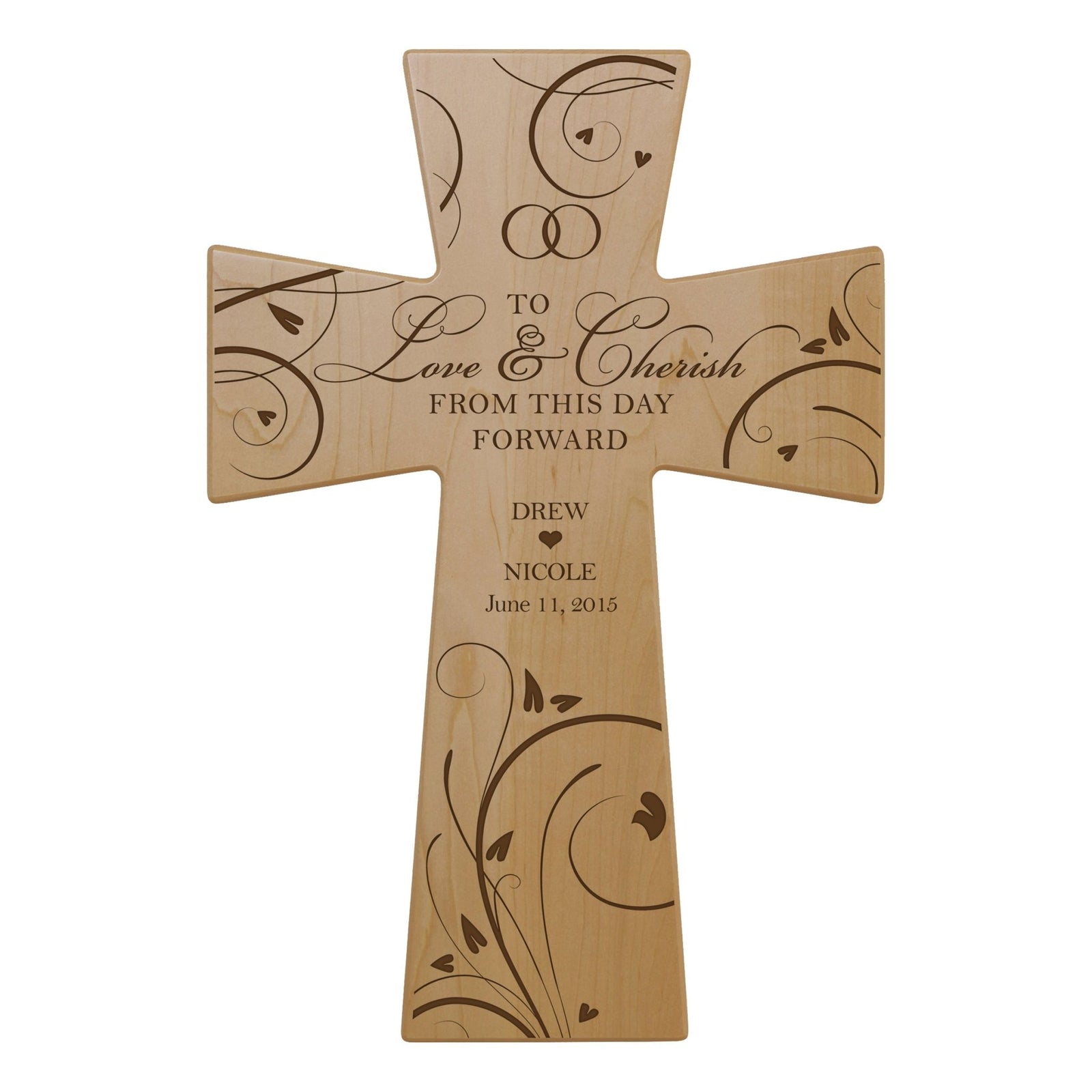 Personalized Wedding Wall Cross - To Love & Cherish | Custom Engraved Gift for Bride and Groom - LifeSong Milestones