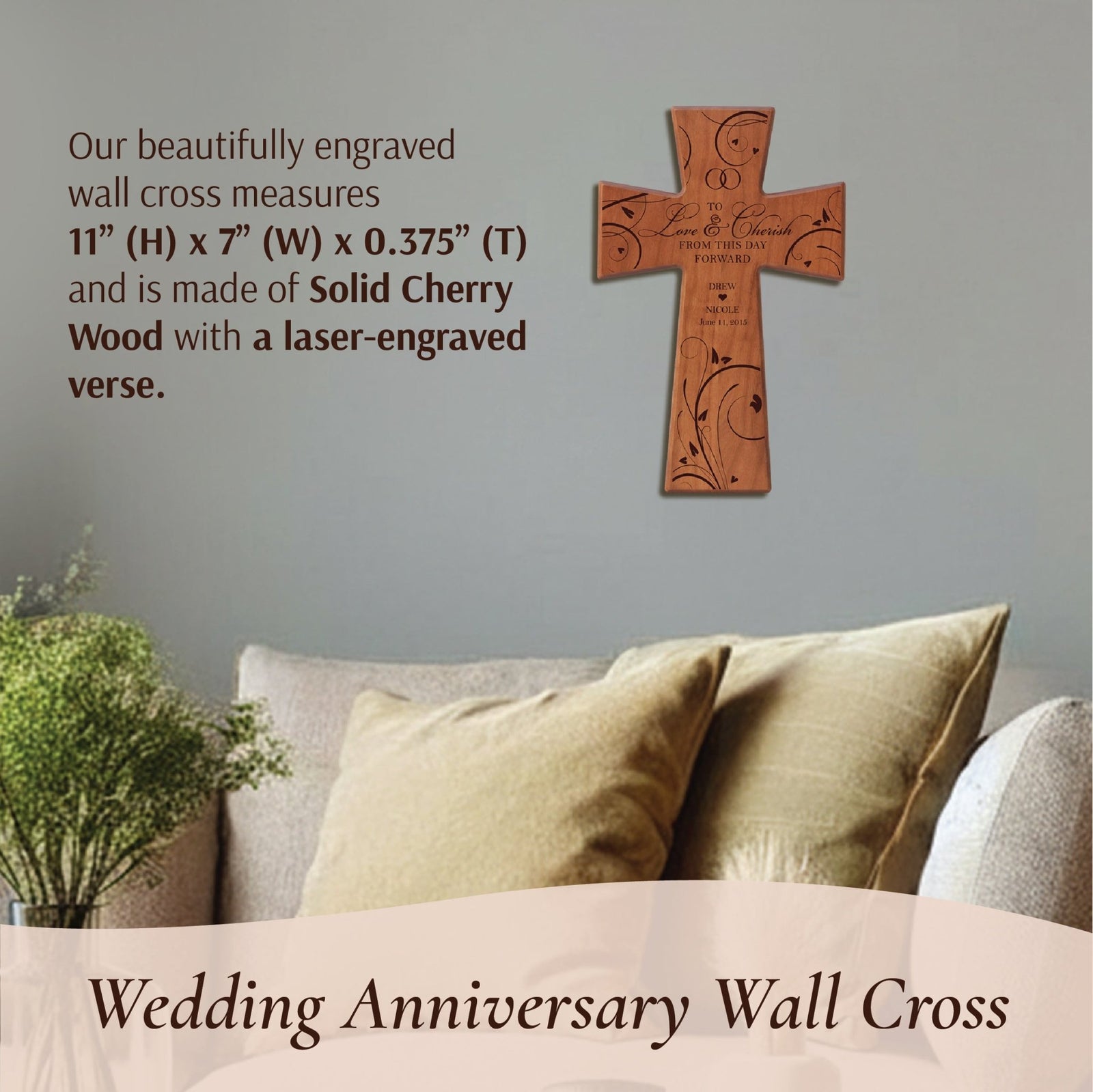 Personalized Wedding Wall Cross - To Love & Cherish | Custom Engraved Gift for Bride and Groom - LifeSong Milestones