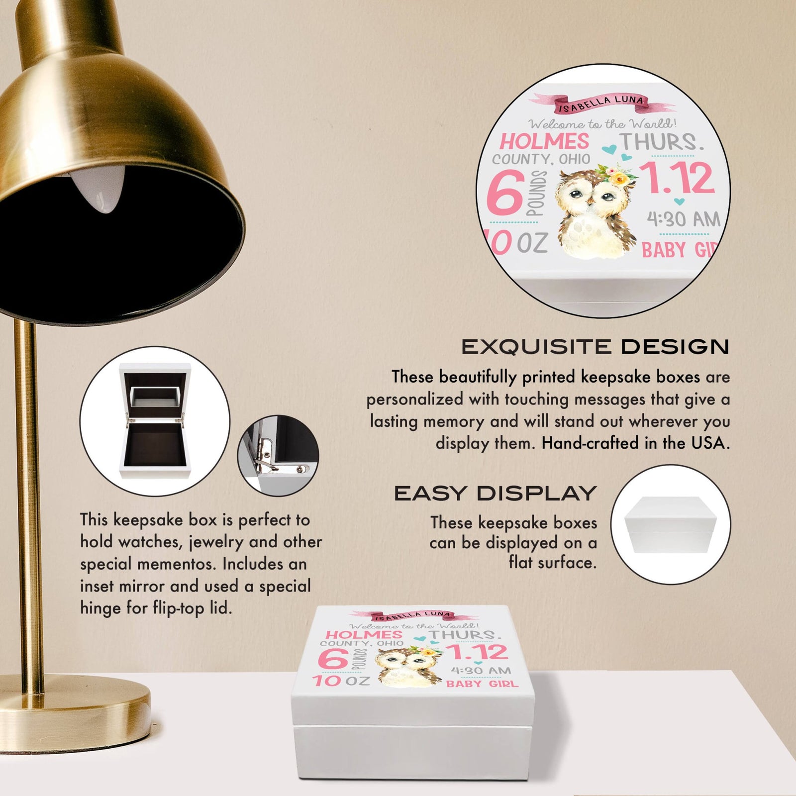 Personalized White Baby Keepsake Box for Newborn Baby Girl - LifeSong Milestones