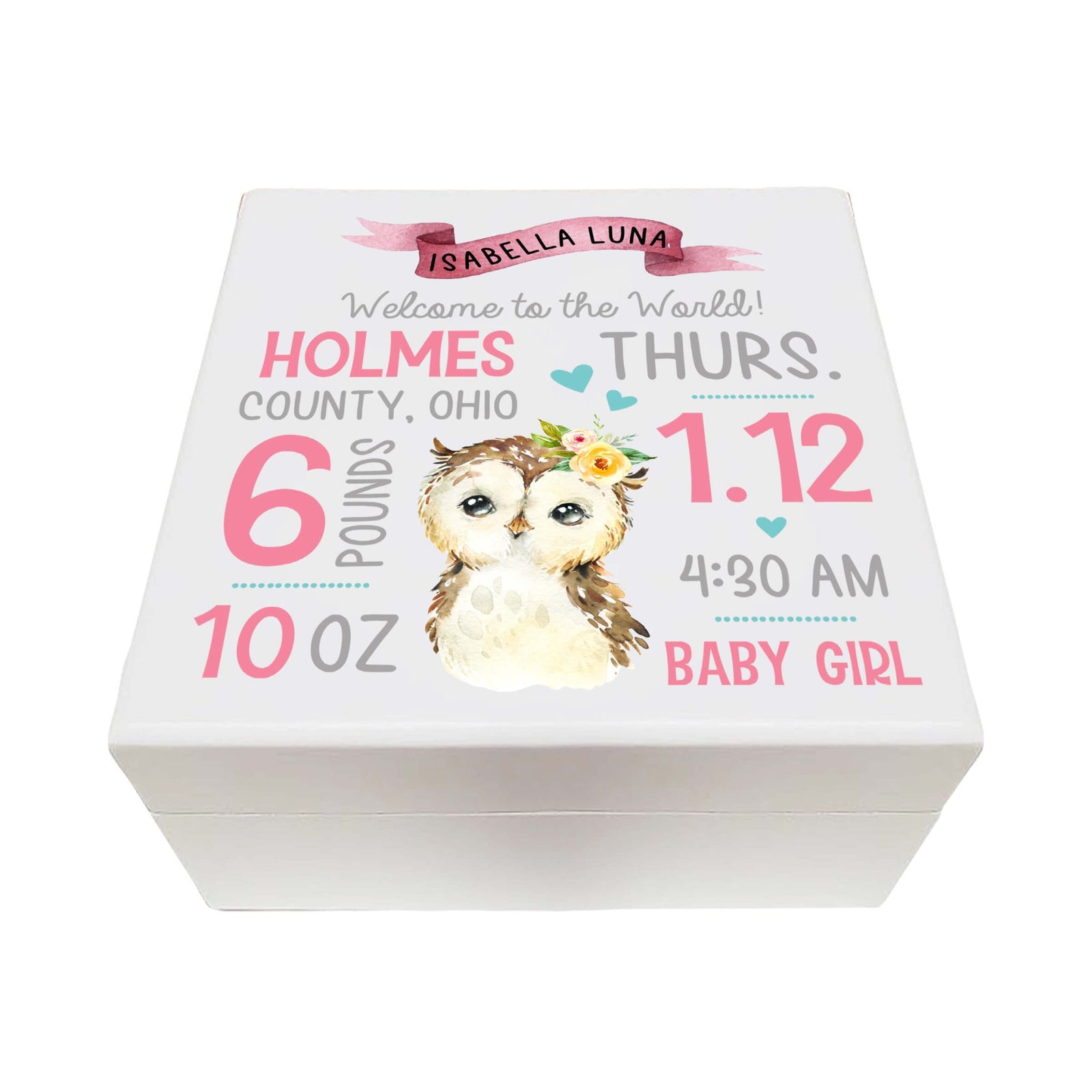 Personalized White Baby Keepsake Box for Newborn Baby Girl - LifeSong Milestones