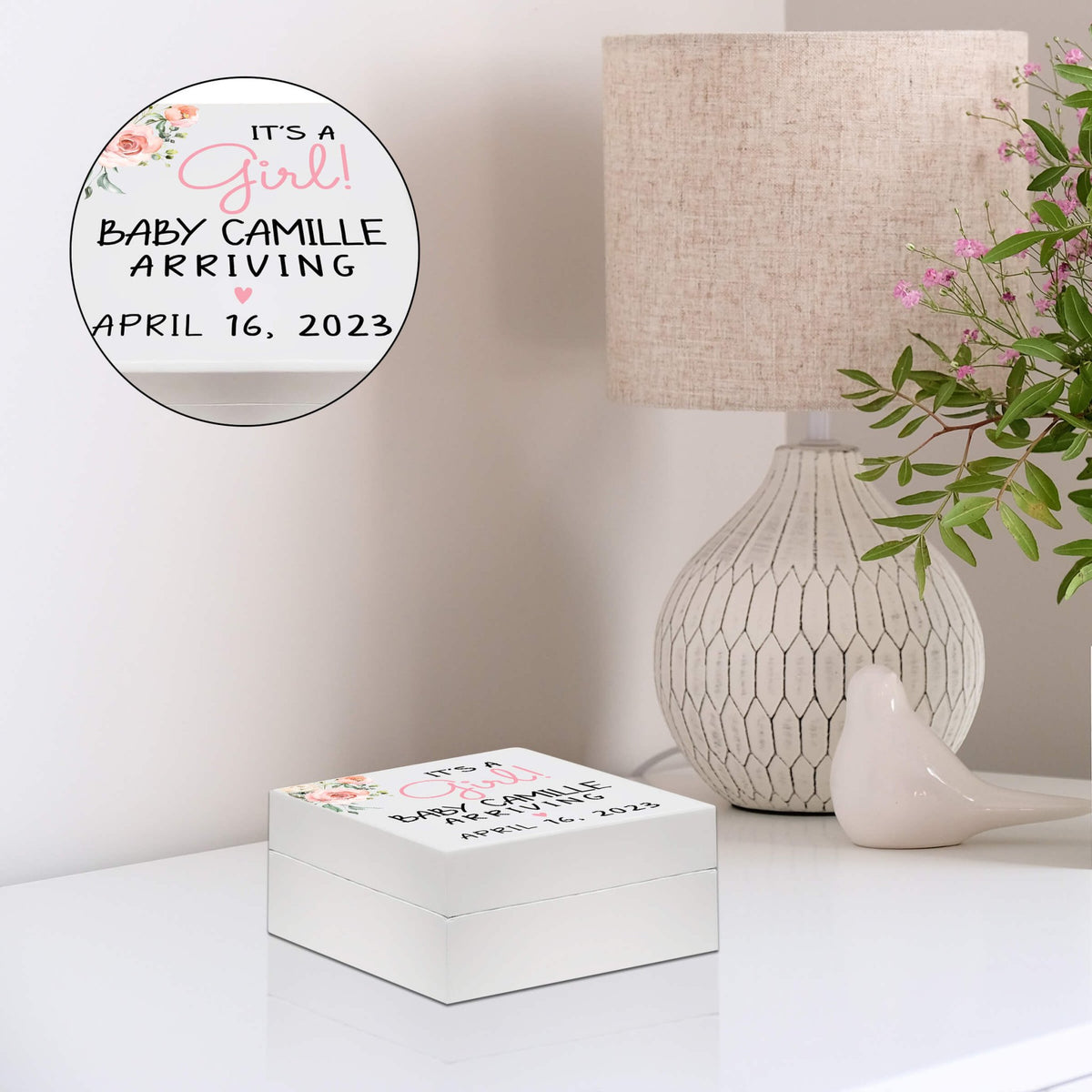 Personalized White Baby Keepsake Box for Newborn Baby Girl - LifeSong Milestones