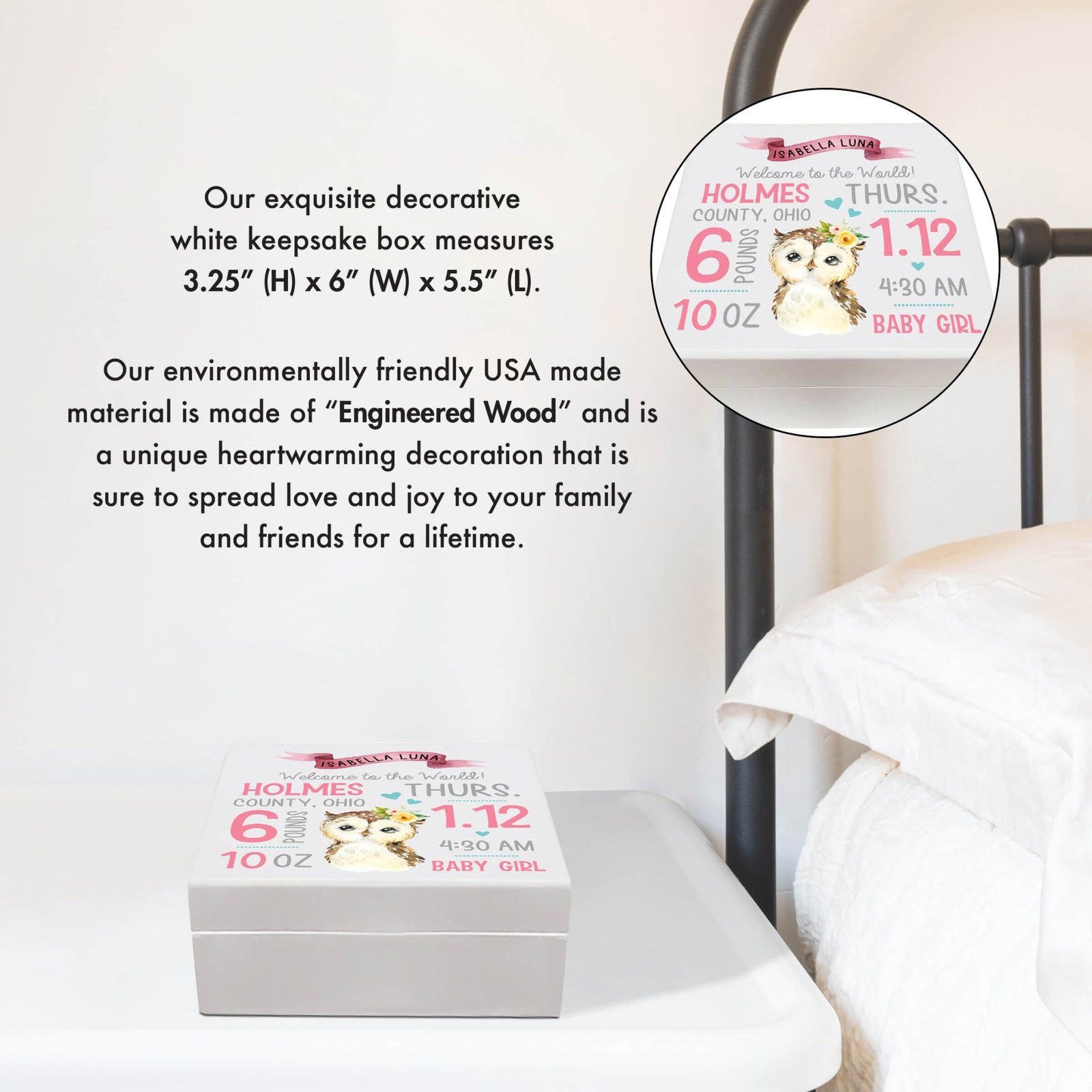 Personalized White Baby Keepsake Box for Newborn Baby Girl - LifeSong Milestones