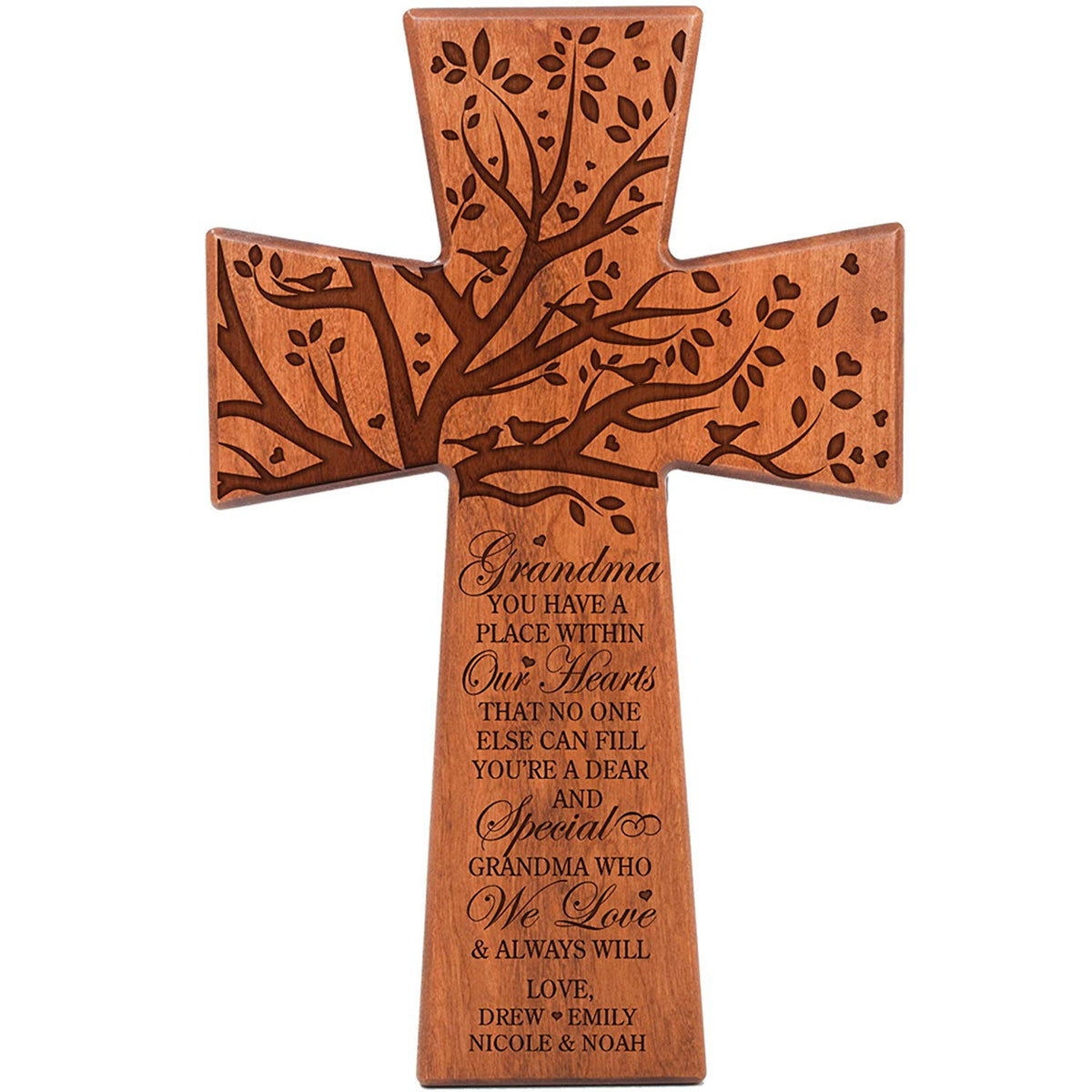 Personalized Wood Wall Cross Birthday Gift for Grandma - Place Within Our Hearts - LifeSong Milestones
