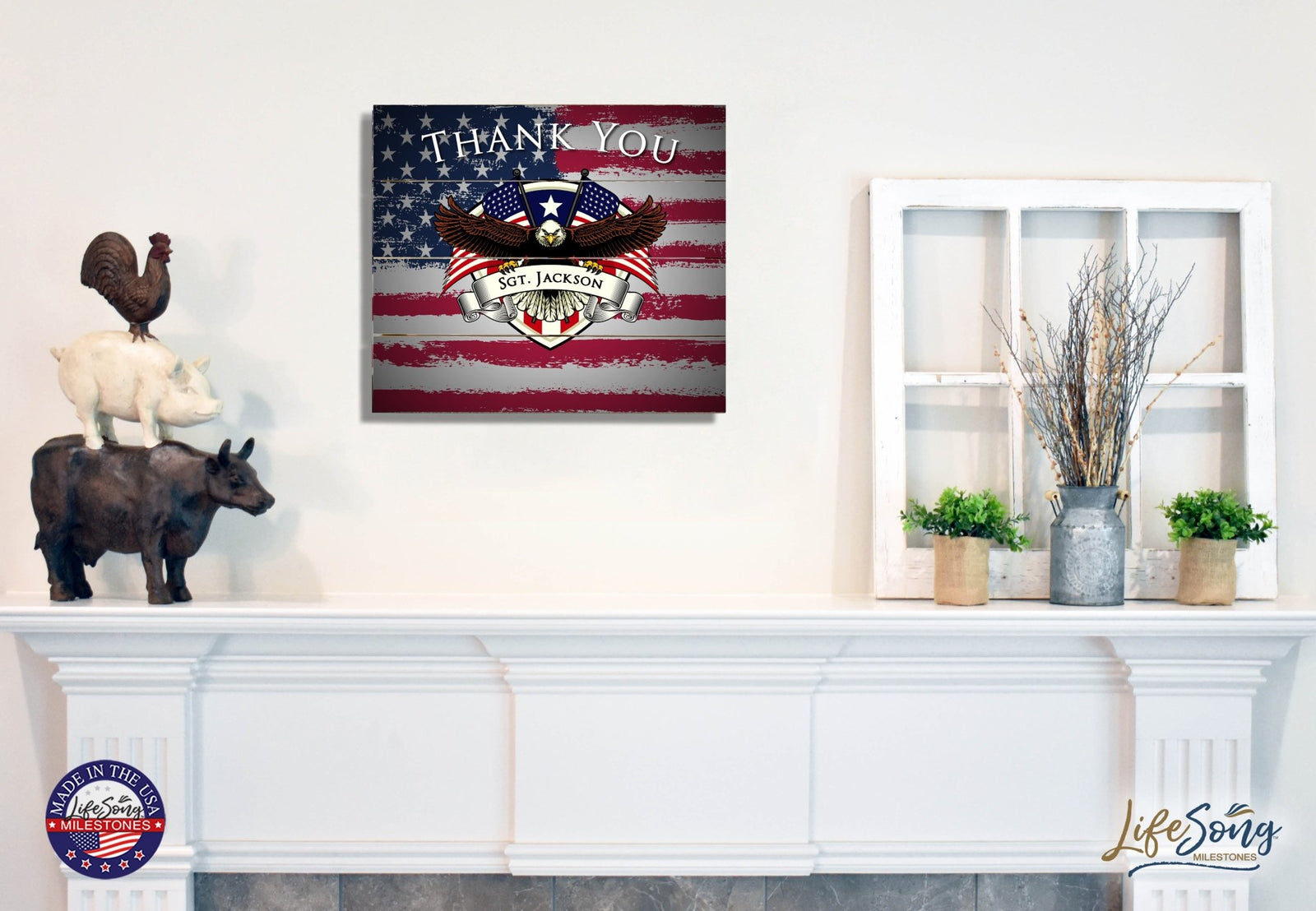 Personalized Wooden American Flag Patriotic Veteran Wall Sign Gift - Thank You - LifeSong Milestones
