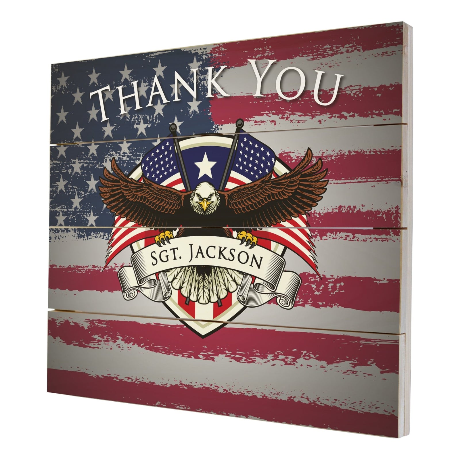 Personalized Wooden American Flag Patriotic Veteran Wall Sign Gift - Thank You - LifeSong Milestones