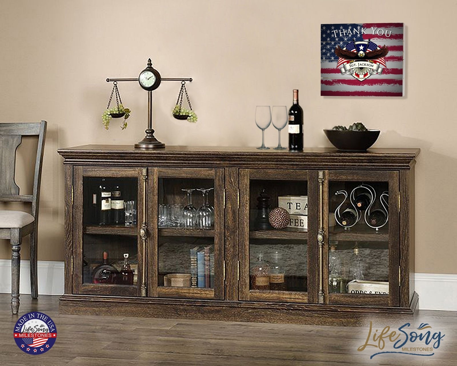Personalized Wooden American Flag Patriotic Veteran Wall Sign Gift - Thank You - LifeSong Milestones