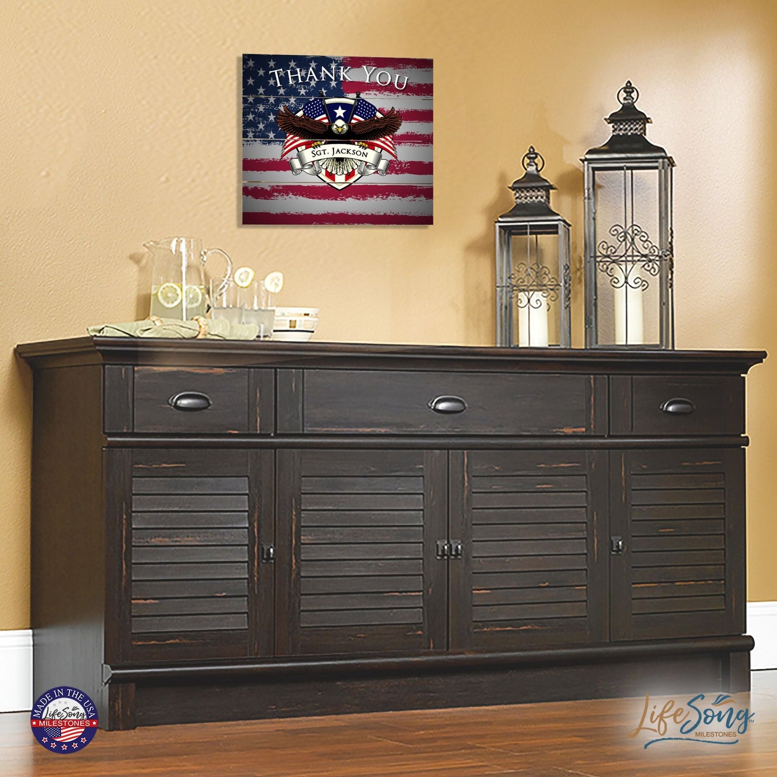 Personalized Wooden American Flag Patriotic Veteran Wall Sign Gift - Thank You - LifeSong Milestones