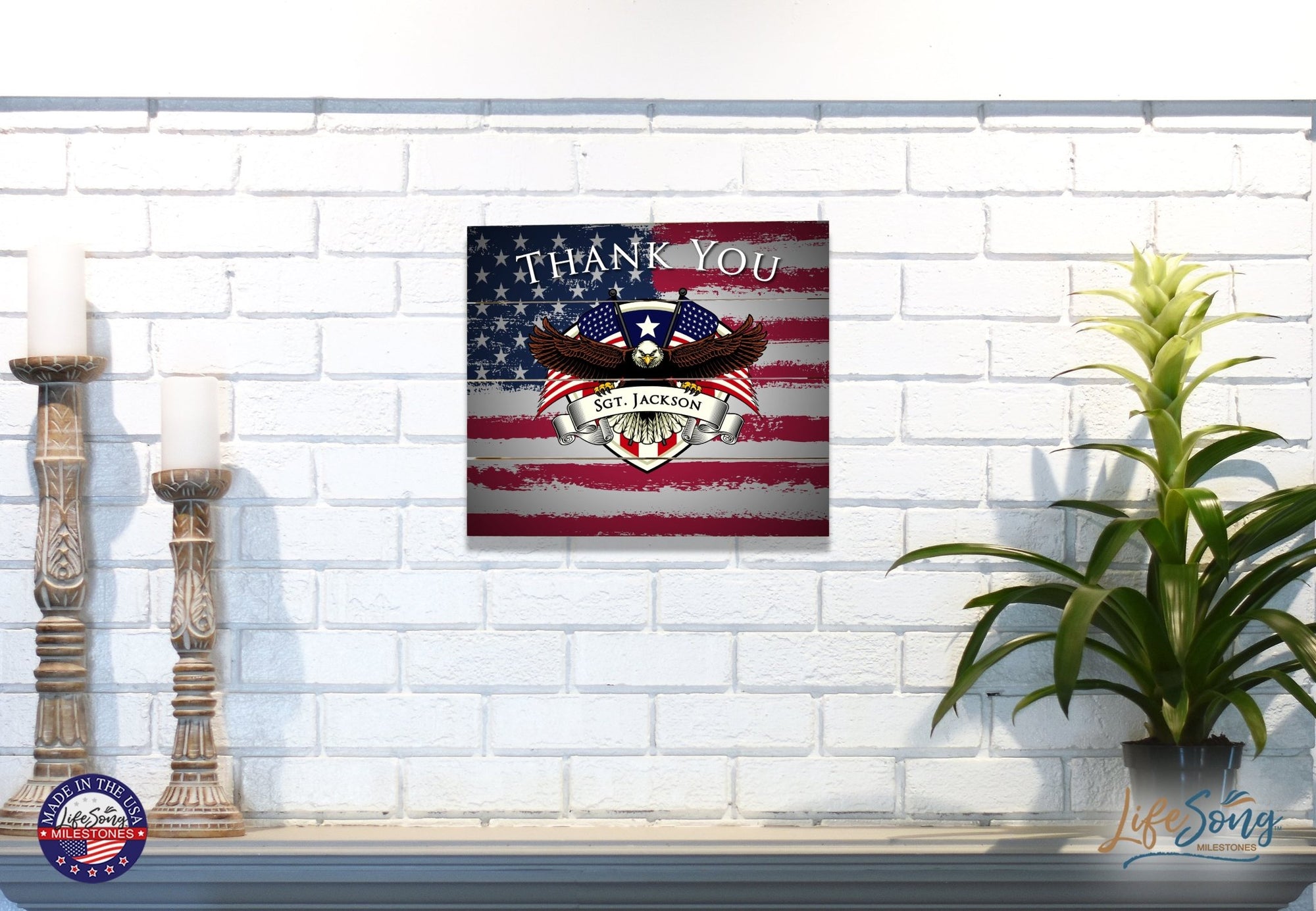 Personalized Wooden American Flag Patriotic Veteran Wall Sign Gift - Thank You - LifeSong Milestones