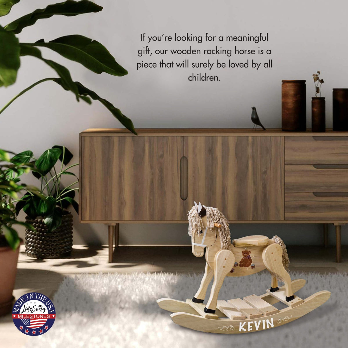Personalized Wooden Amish Made Rocking Horse for Toddler Boys and Girls| Ride On Toy for Kids Birthday Keepsake Home Decor - LifeSong Milestones