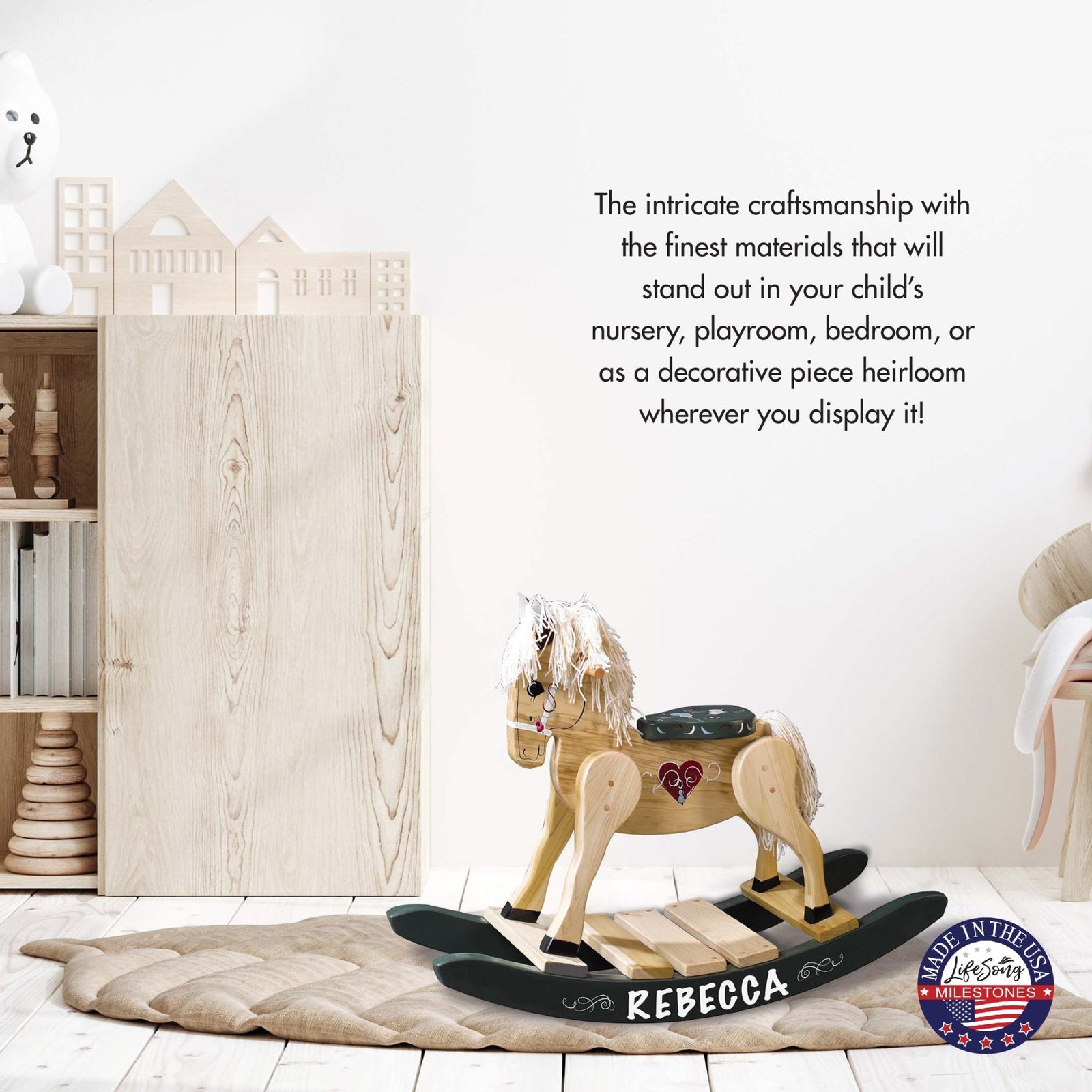 Personalized Wooden Amish Made Rocking Horse for Toddler Boys and Girls| Ride On Toy for Kids Birthday Keepsake Home Decor - LifeSong Milestones