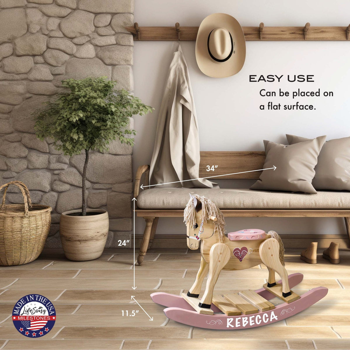 Personalized Wooden Amish Made Rocking Horse for Toddler Boys and Girls| Ride On Toy for Kids Birthday Keepsake Home Decor - LifeSong Milestones